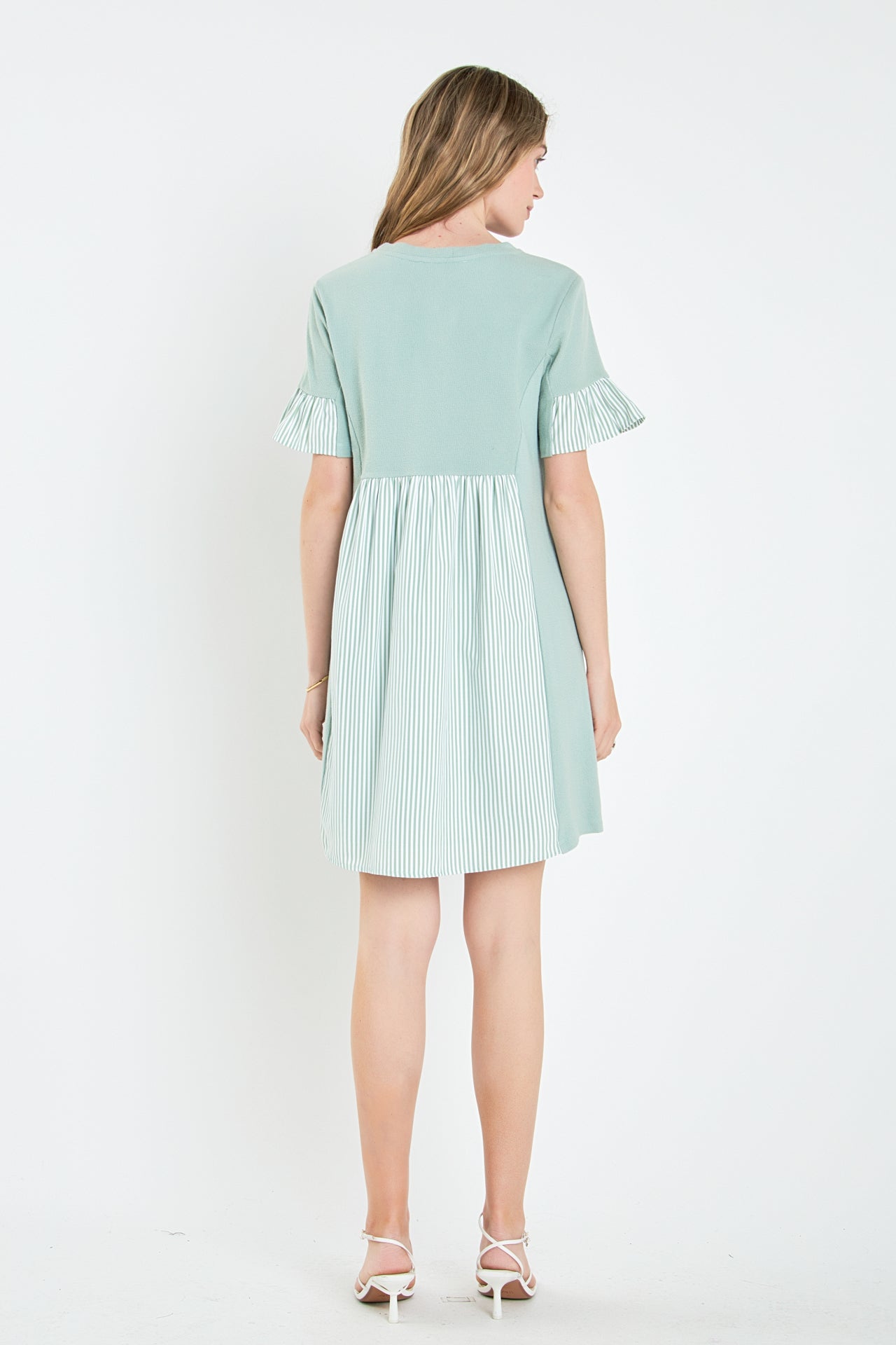 ENGLISH FACTORY - Knit Stripe Woven Mixed Dress - DRESSES available at Objectrare