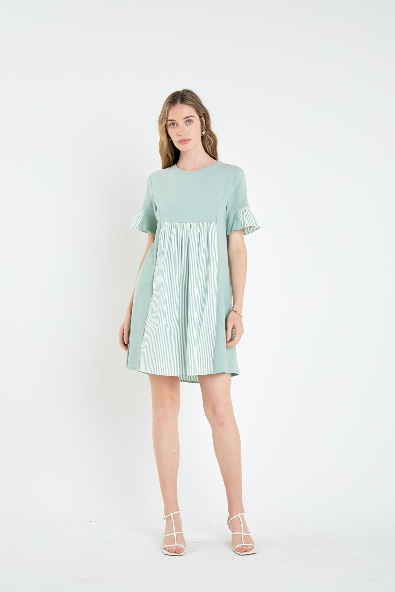 ENGLISH FACTORY - Knit Stripe Woven Mixed Dress - DRESSES available at Objectrare