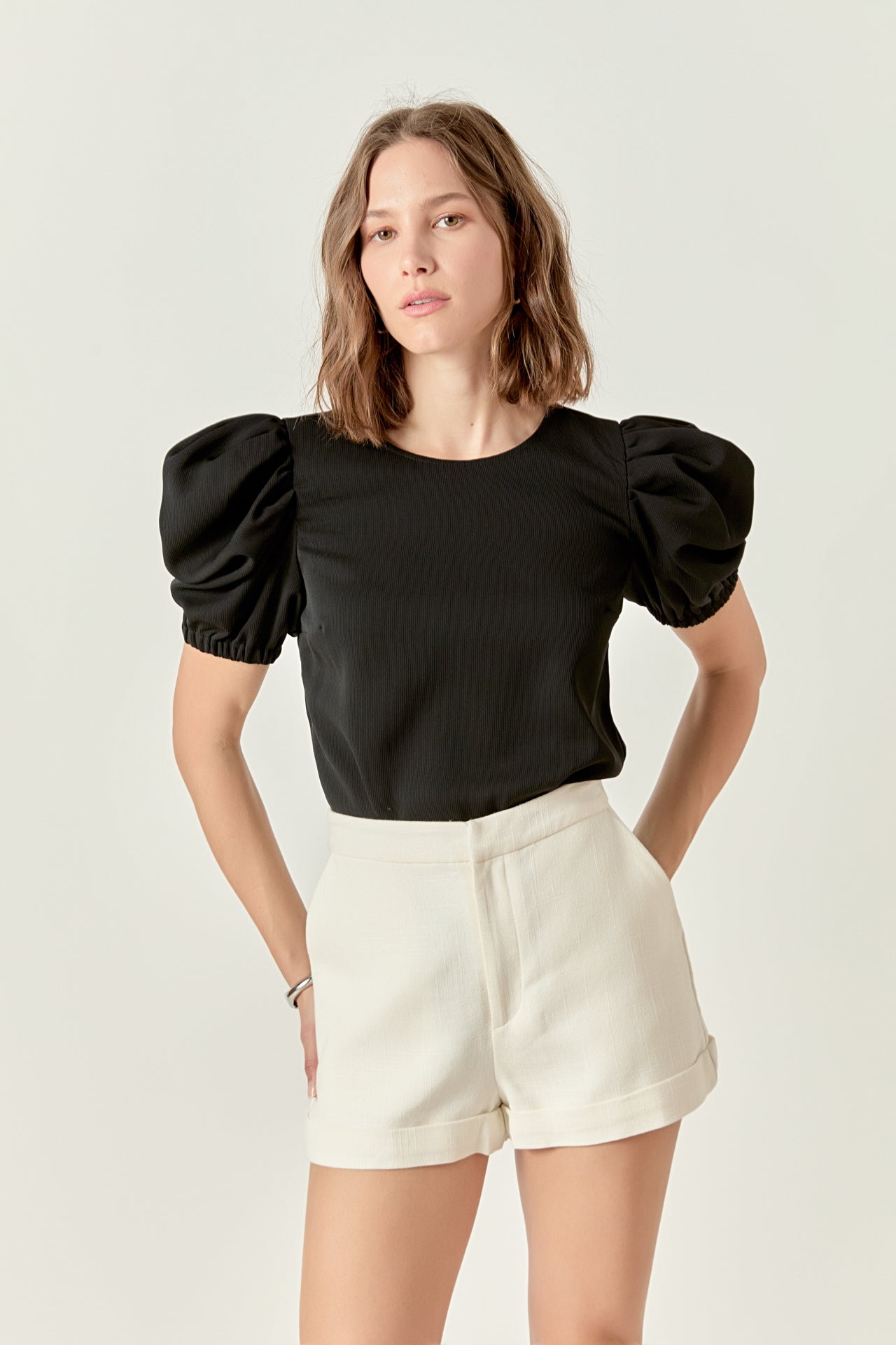 ENGLISH FACTORY - Ruched Puff Sleeve Top - TOPS available at Objectrare