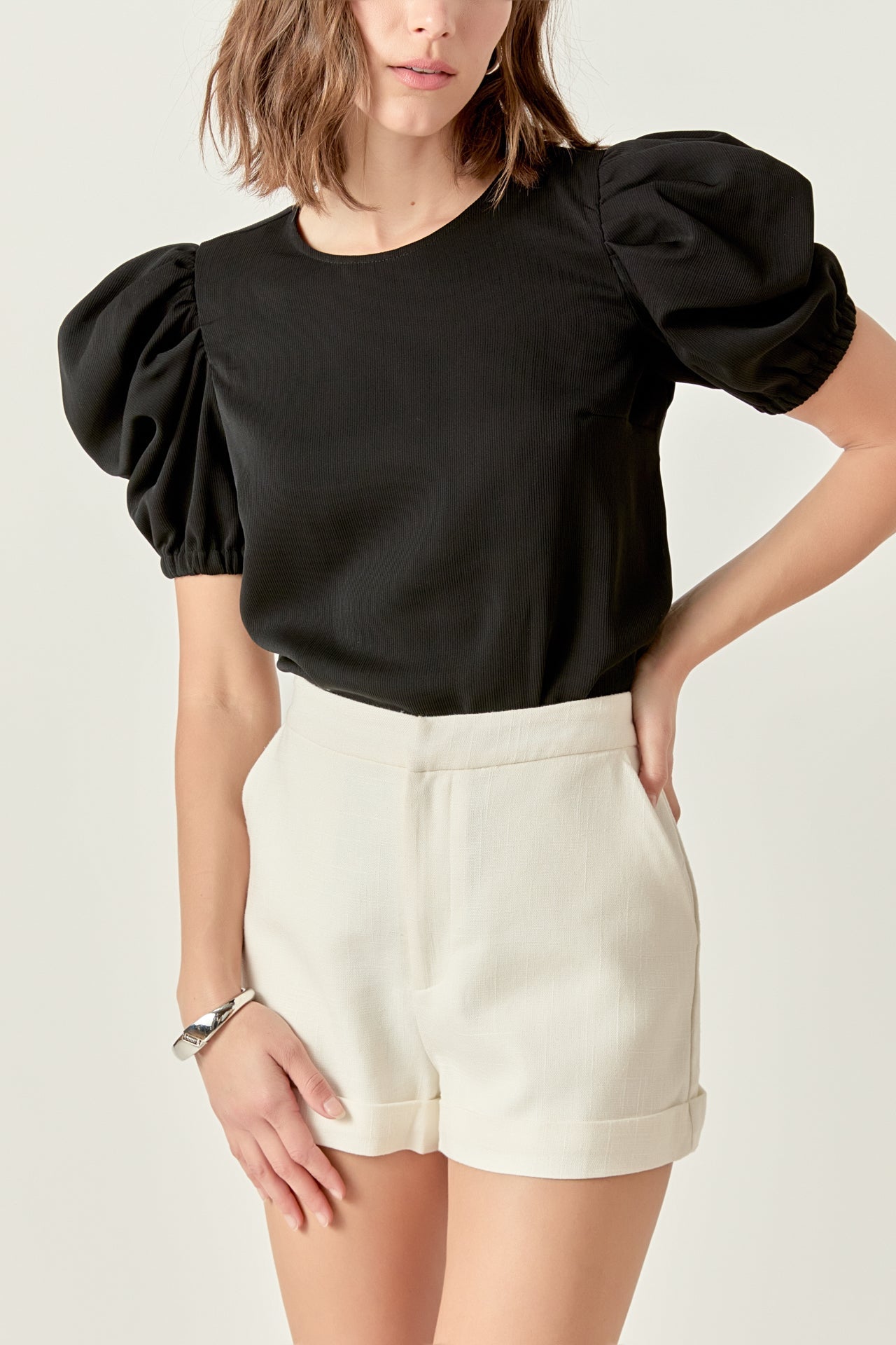 ENGLISH FACTORY - Ruched Puff Sleeve Top - TOPS available at Objectrare