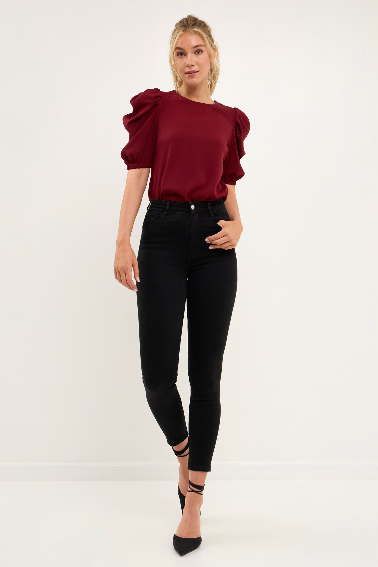 ENGLISH FACTORY - Pleated Puff Sleeve Top - TOPS available at Objectrare