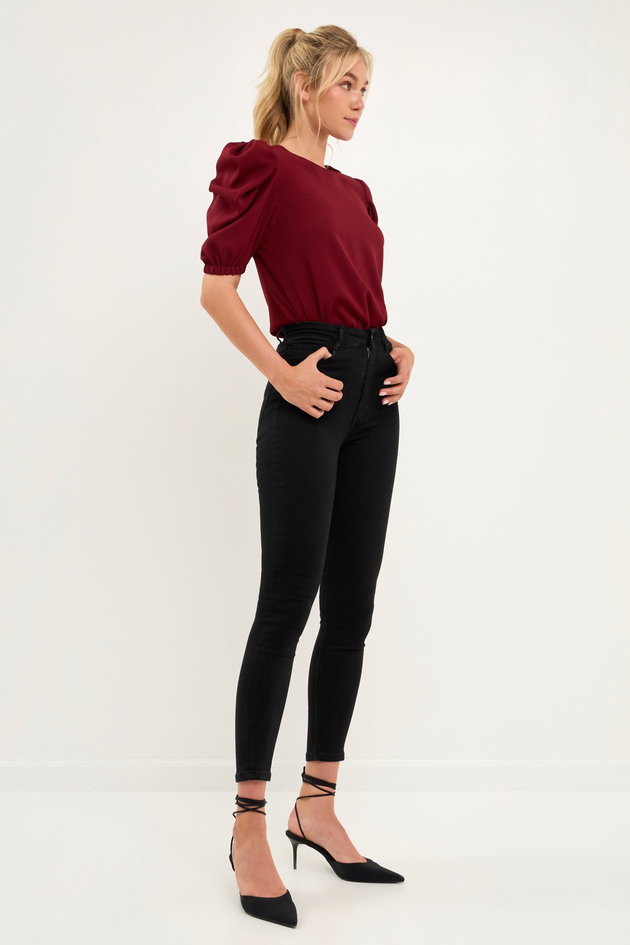 ENGLISH FACTORY - Pleated Puff Sleeve Top - TOPS available at Objectrare