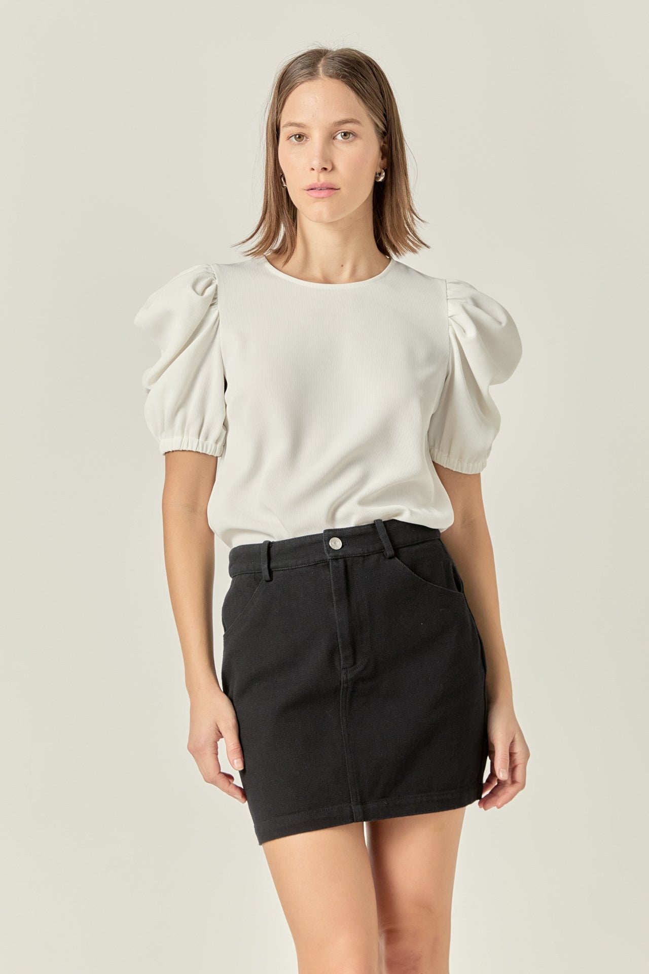ENGLISH FACTORY - Ruched Puff Sleeve Top - TOPS available at Objectrare