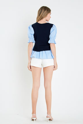 ENGLISH FACTORY - Sweater Poplin Mixed Top - SWEATERS & KNITS available at Objectrare