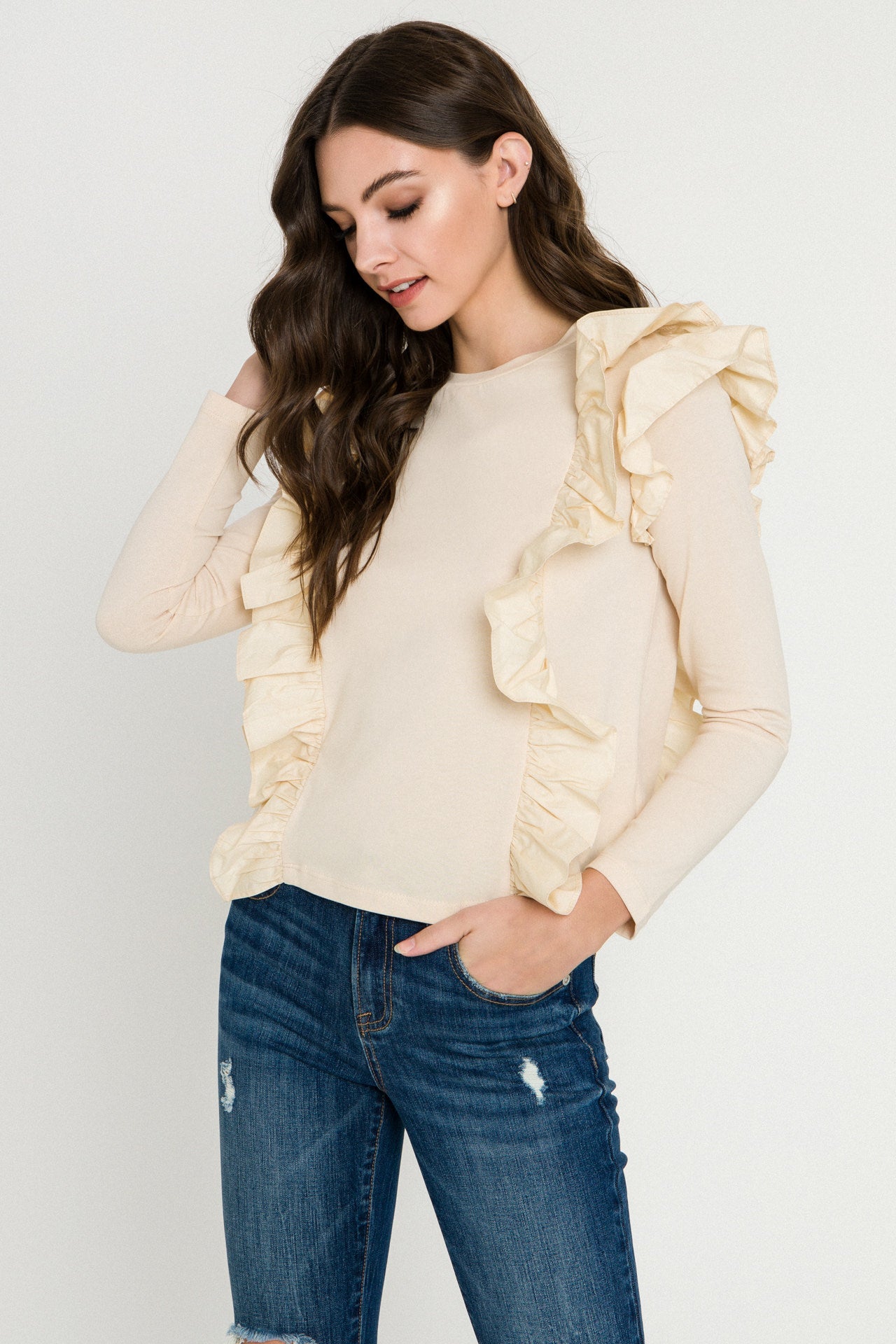 ENGLISH FACTORY - Poplin Ruffle Detail T-shirt - TOPS available at Objectrare