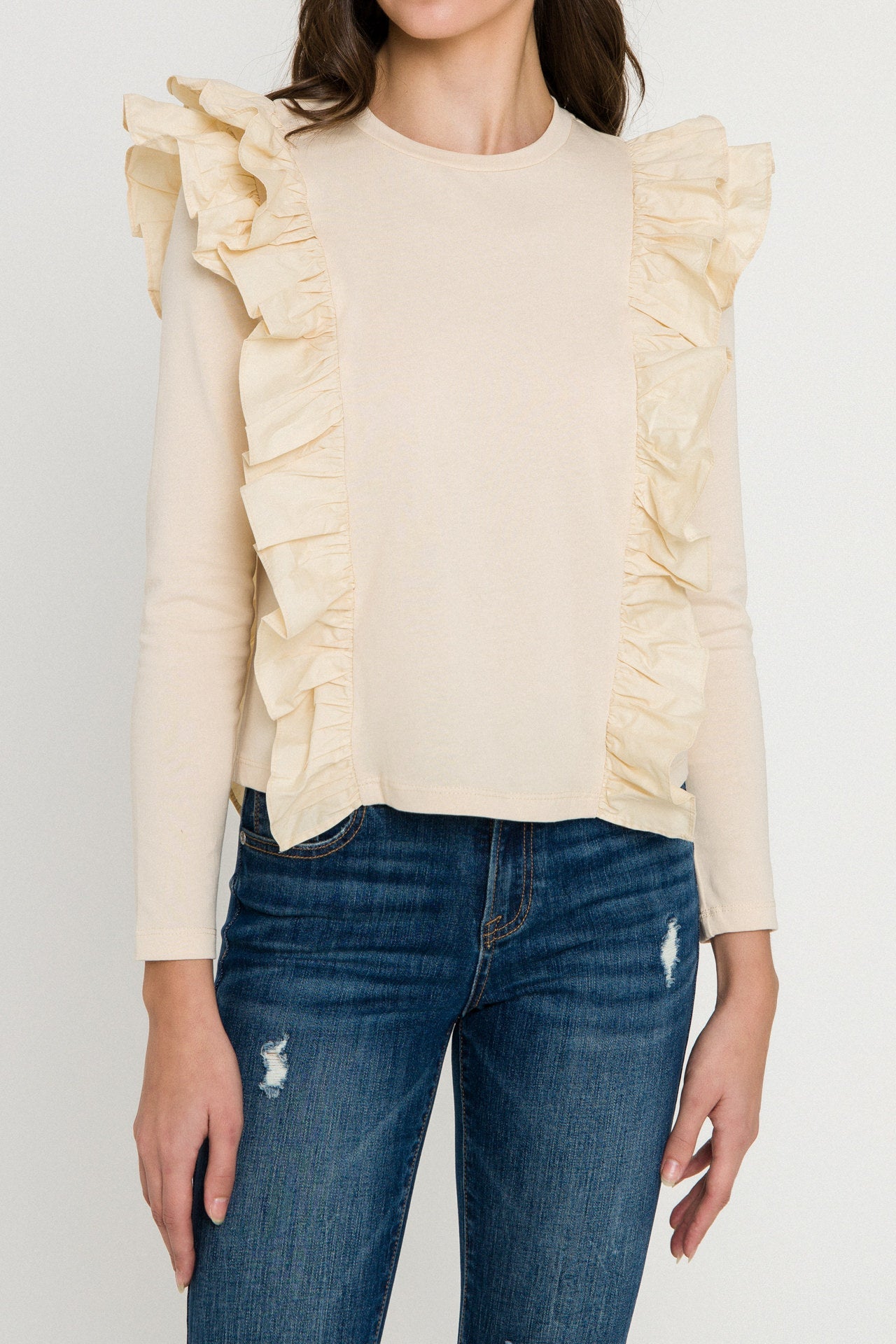 ENGLISH FACTORY - Poplin Ruffle Detail T-shirt - TOPS available at Objectrare