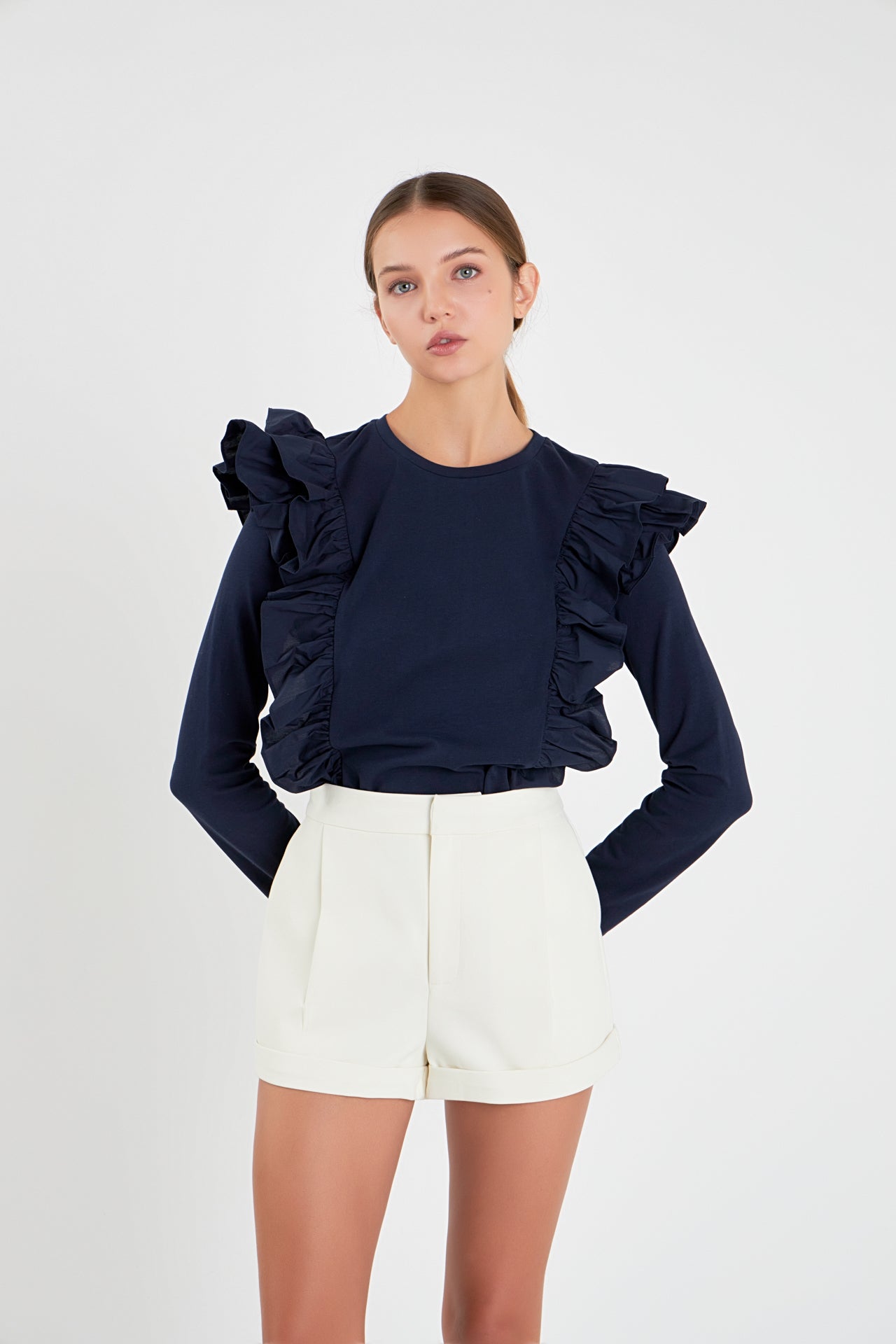 ENGLISH FACTORY - Poplin Ruffle Detail T-shirt - TOPS available at Objectrare