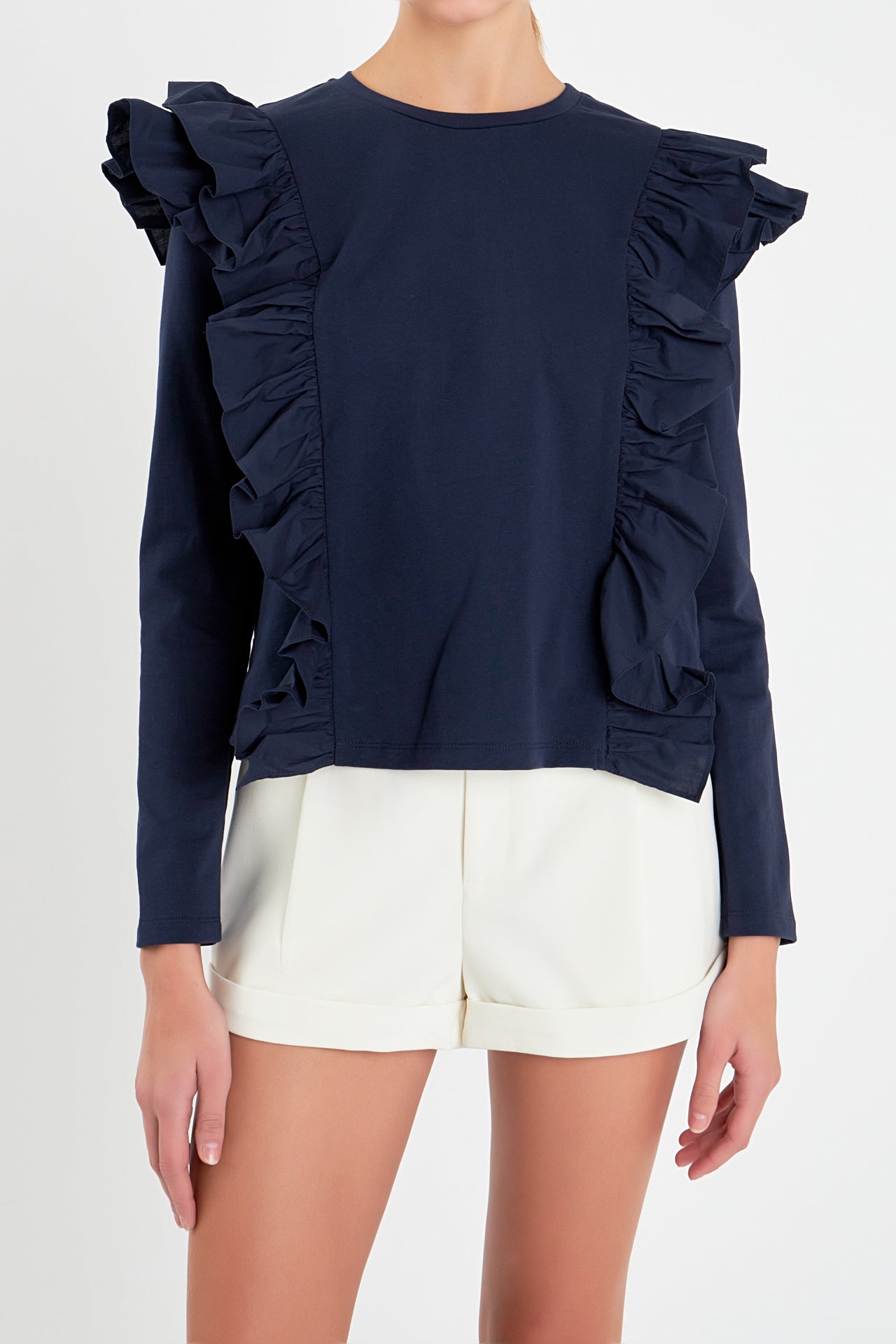 ENGLISH FACTORY - Poplin Ruffle Detail T-shirt - TOPS available at Objectrare