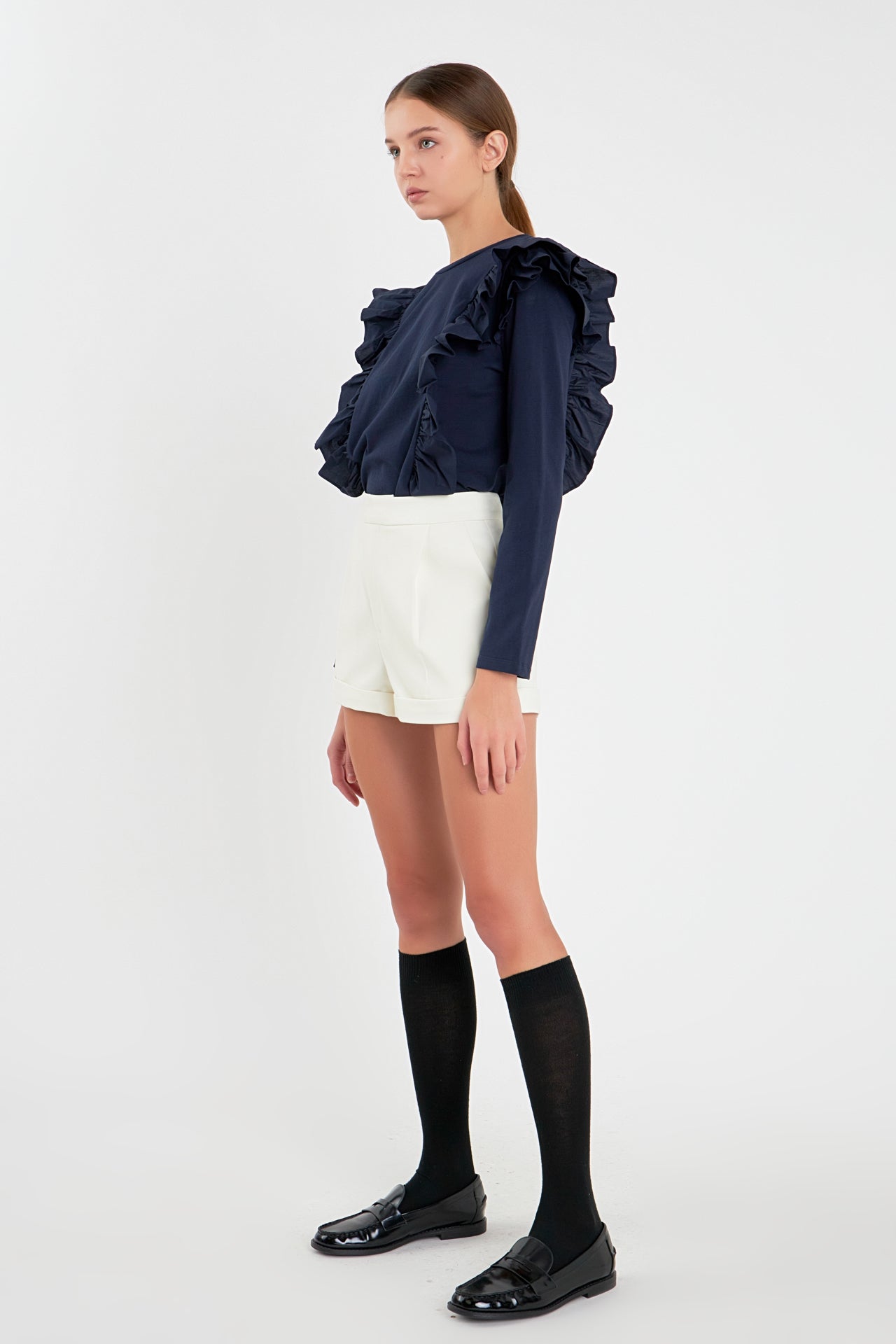 ENGLISH FACTORY - Poplin Ruffle Detail T-shirt - TOPS available at Objectrare