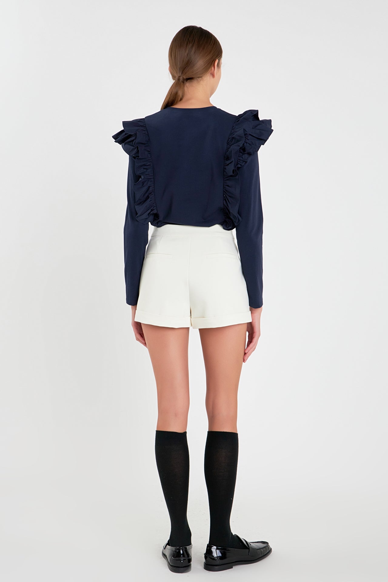 ENGLISH FACTORY - Poplin Ruffle Detail T-shirt - TOPS available at Objectrare