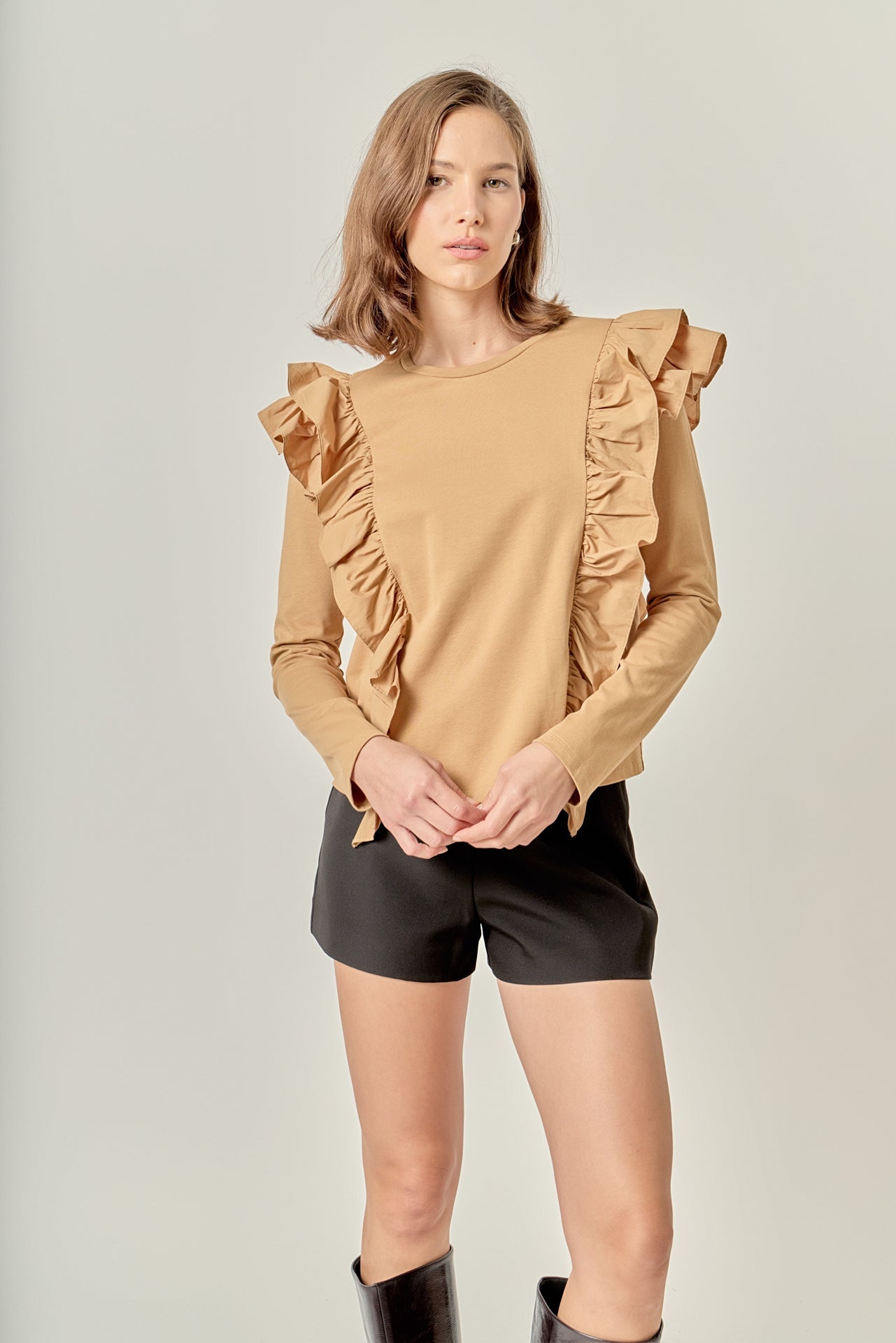 ENGLISH FACTORY - Poplin Ruffle Detail T-shirt - TOPS available at Objectrare