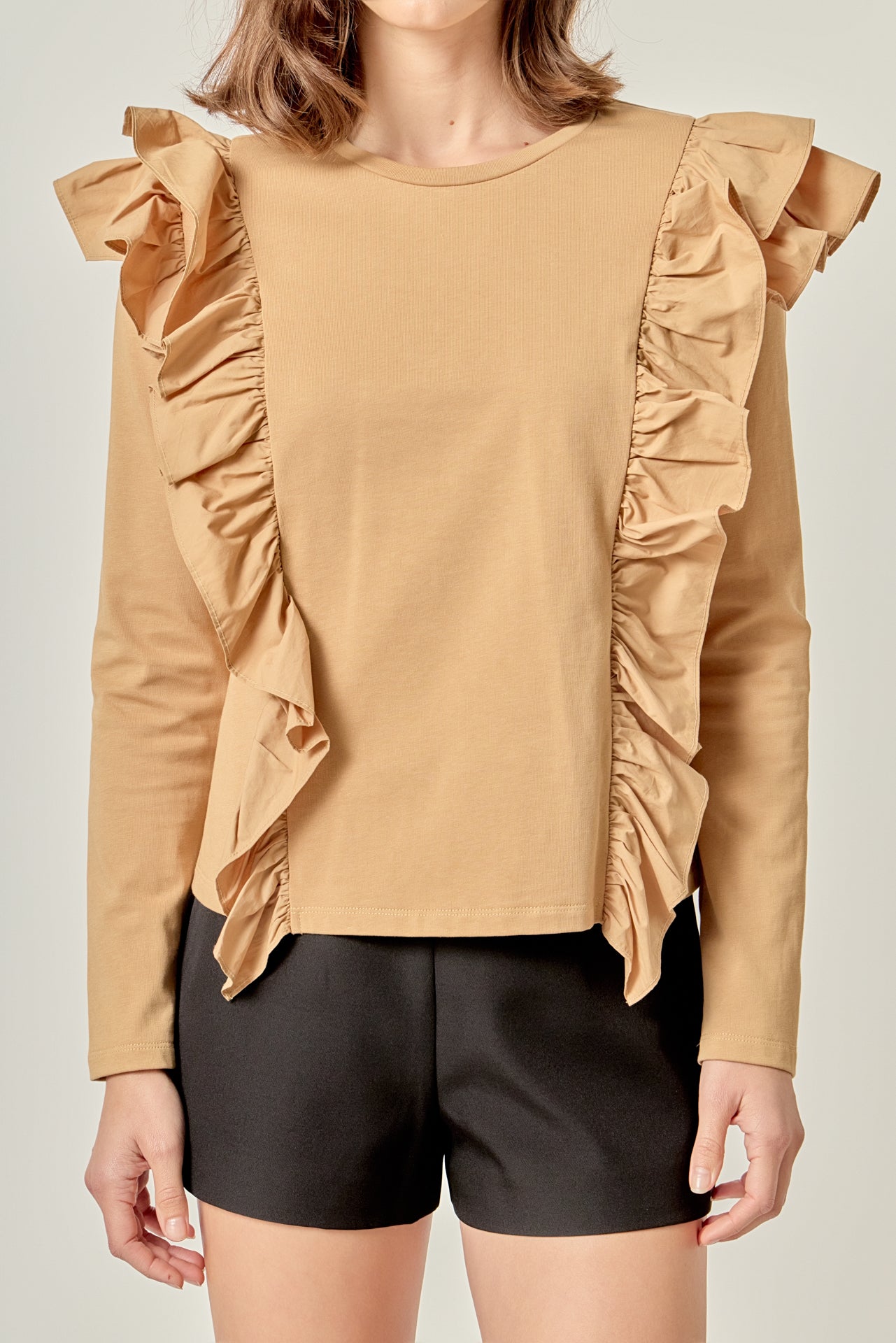 ENGLISH FACTORY - Poplin Ruffle Detail T-shirt - TOPS available at Objectrare