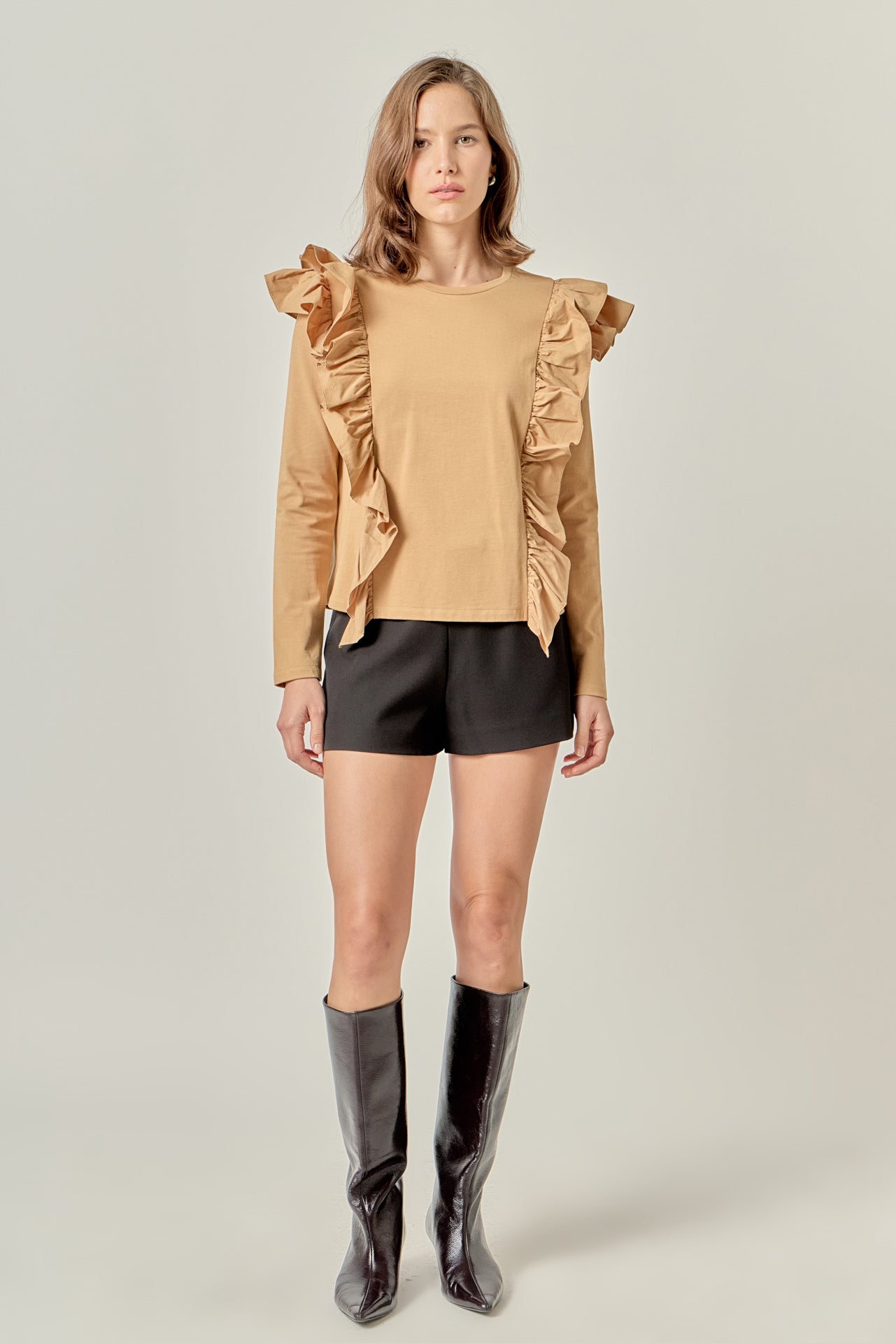 ENGLISH FACTORY - Poplin Ruffle Detail T-shirt - TOPS available at Objectrare