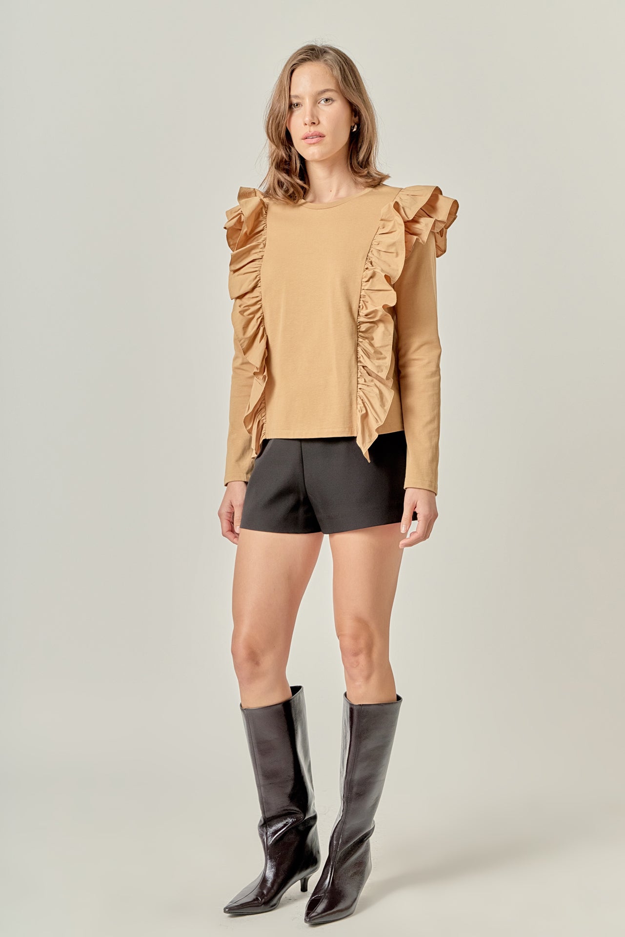 ENGLISH FACTORY - Poplin Ruffle Detail T-shirt - TOPS available at Objectrare