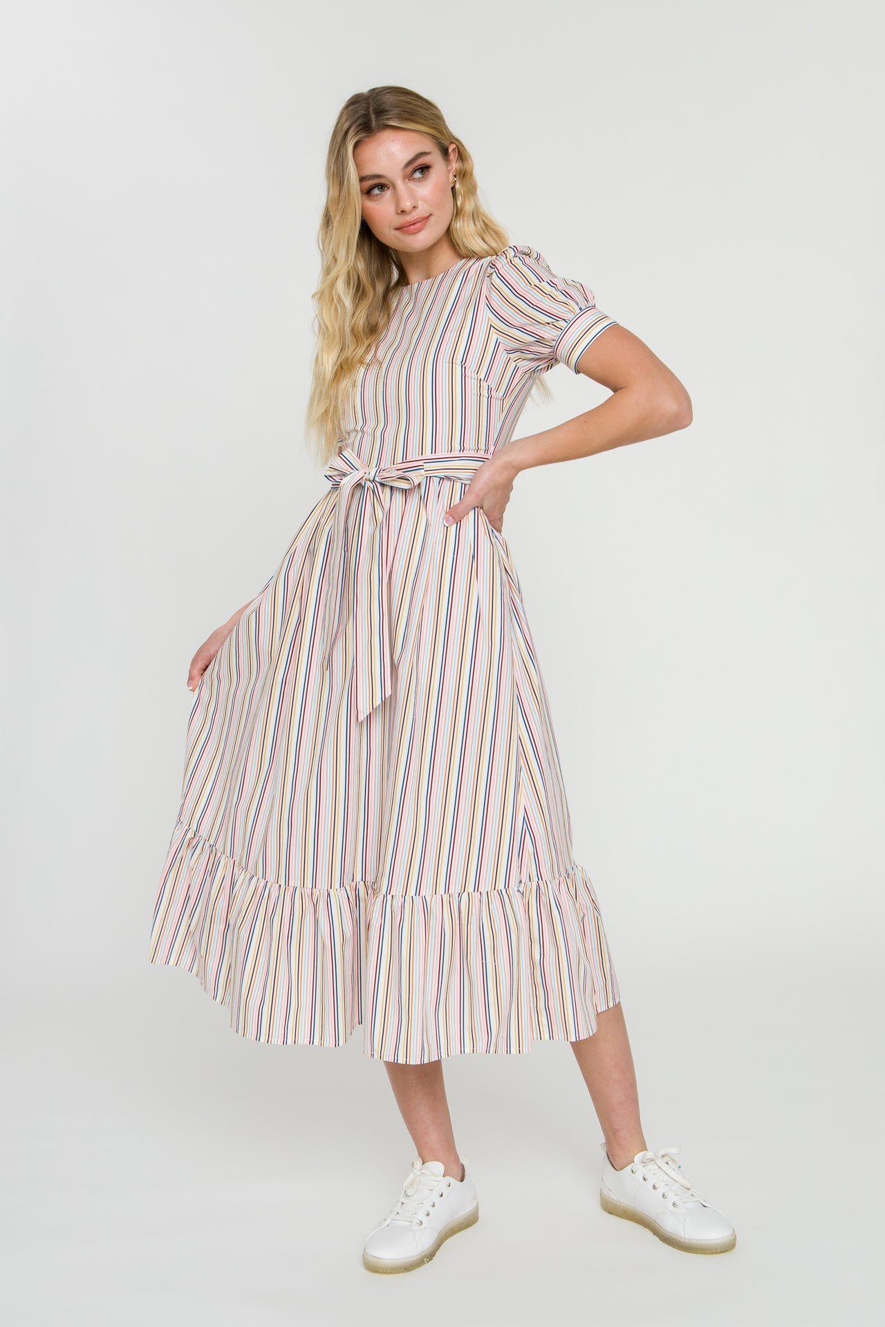 ENGLISH FACTORY - Multi Stripe Bow Tie Midi Dress - DRESSES available at Objectrare