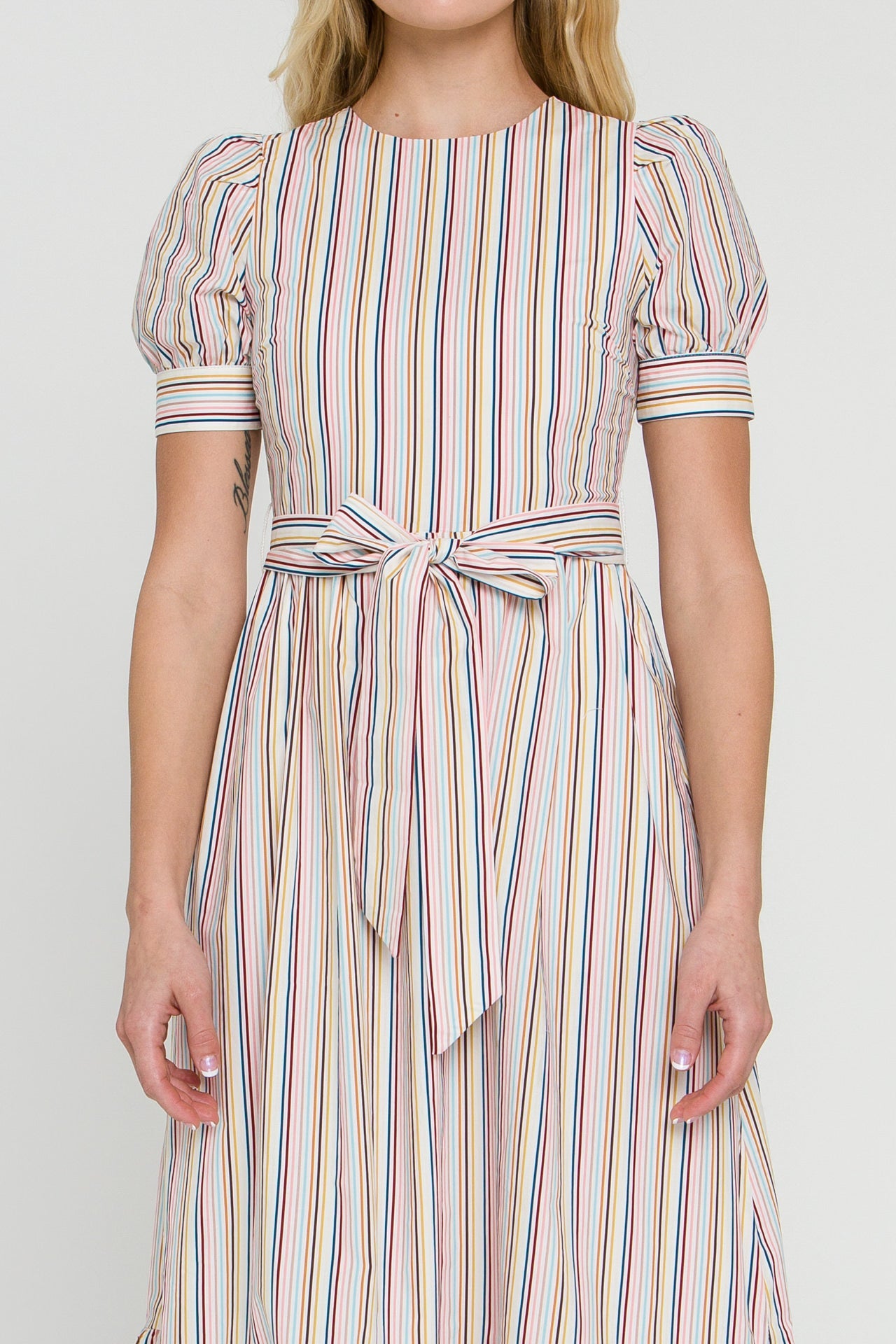 ENGLISH FACTORY - Multi Stripe Bow Tie Midi Dress - DRESSES available at Objectrare