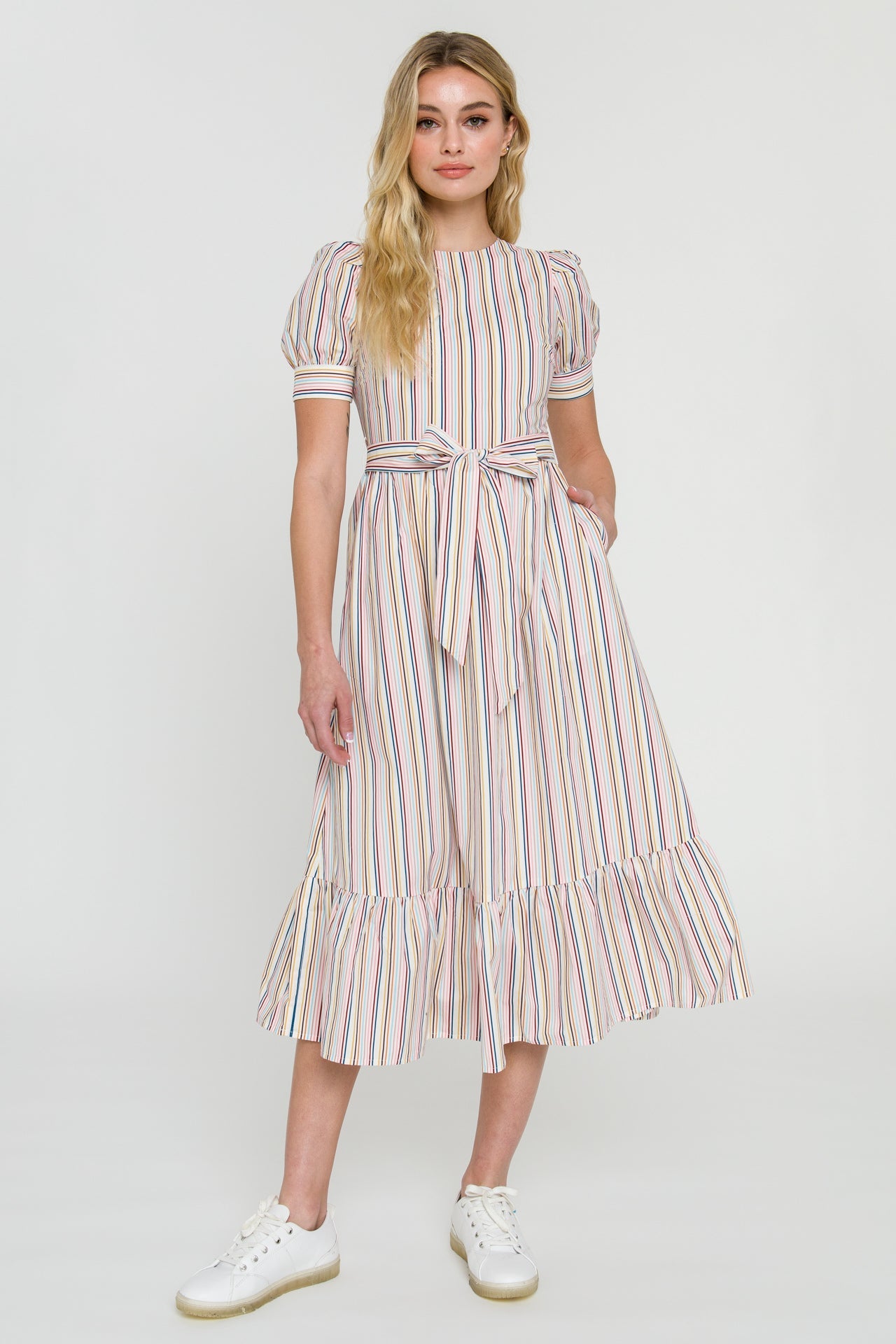 ENGLISH FACTORY - Multi Stripe Bow Tie Midi Dress - DRESSES available at Objectrare