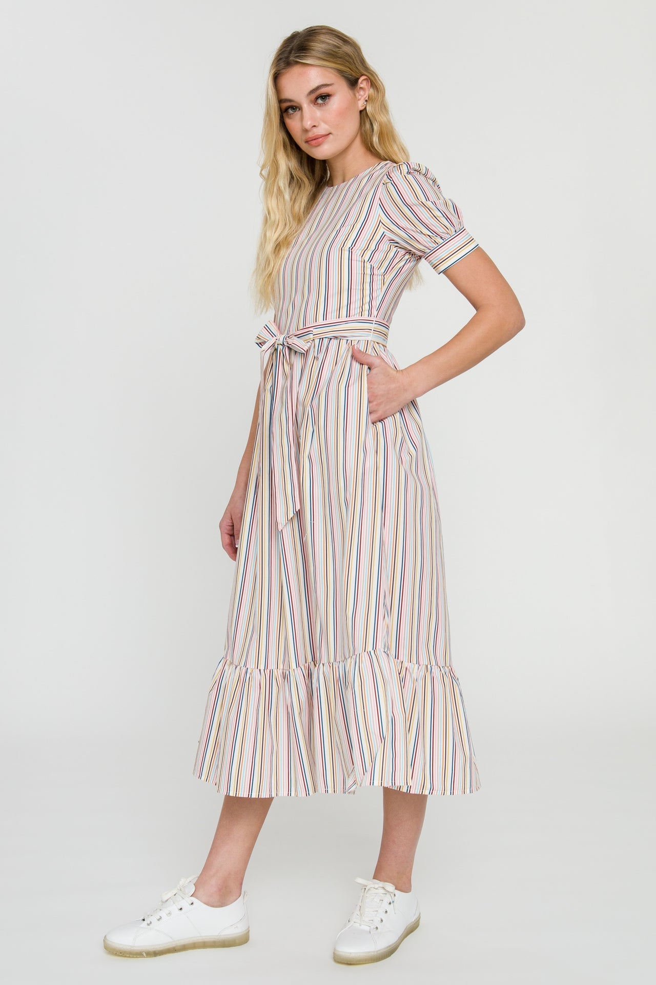 ENGLISH FACTORY - Multi Stripe Bow Tie Midi Dress - DRESSES available at Objectrare