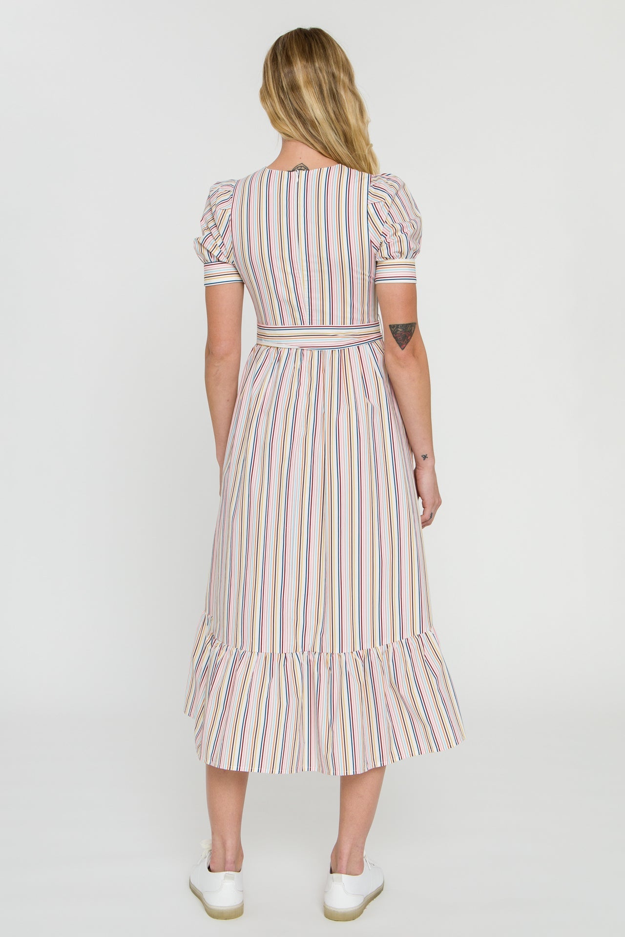 ENGLISH FACTORY - Multi Stripe Bow Tie Midi Dress - DRESSES available at Objectrare