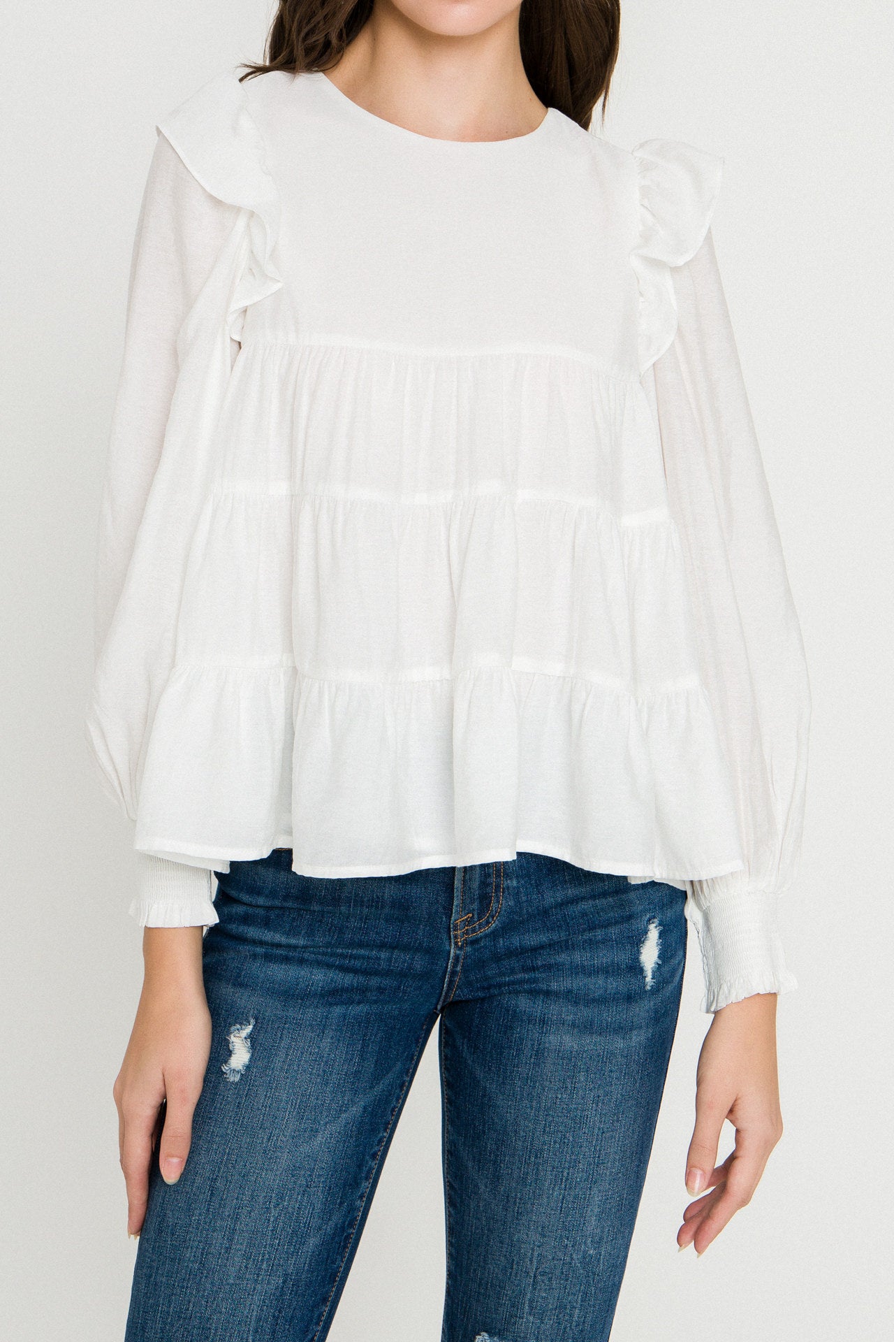 LA'VEN - Tiered Ruffle Detail Blouse - TOPS available at Objectrare