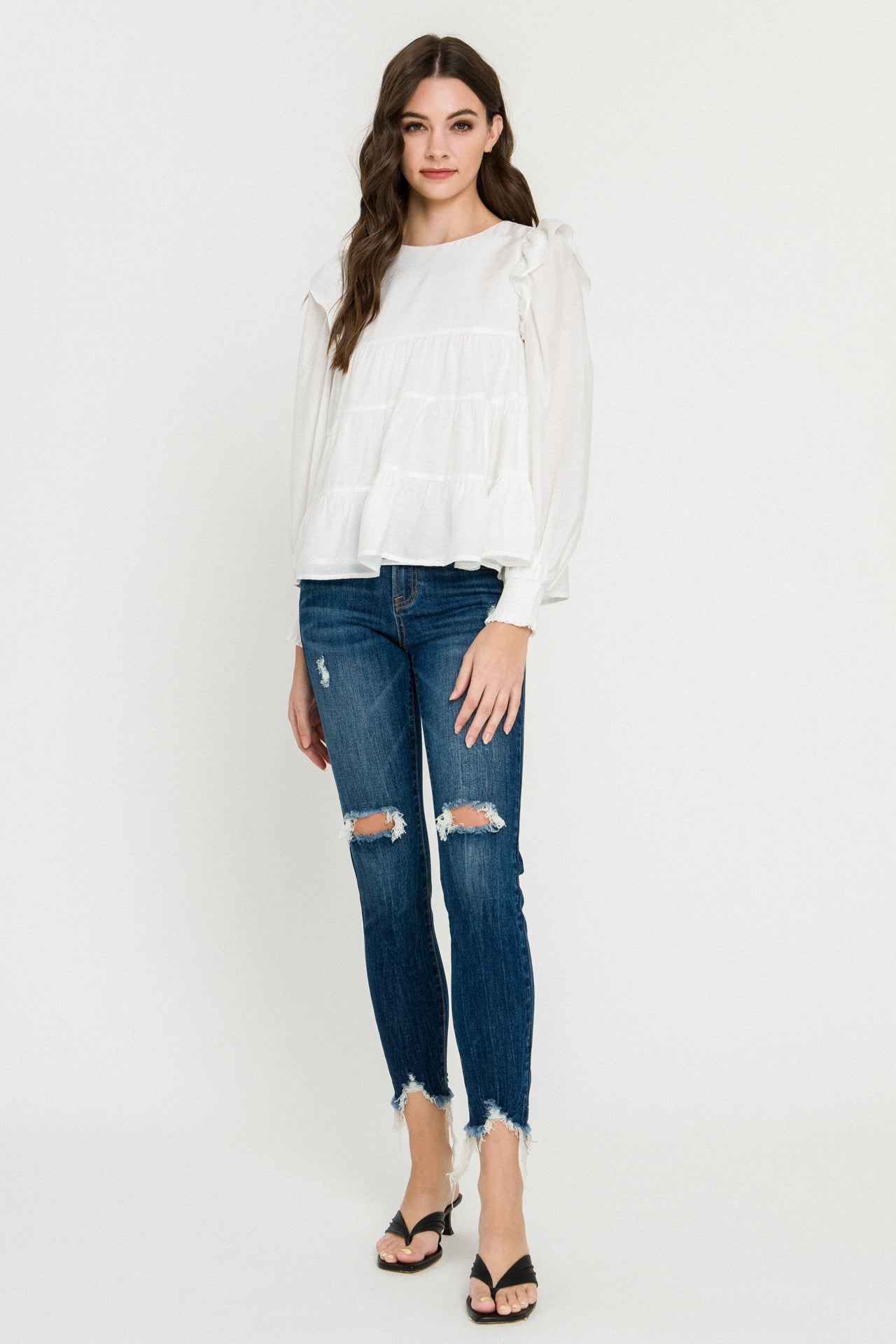 LA'VEN - Tiered Ruffle Detail Blouse - TOPS available at Objectrare
