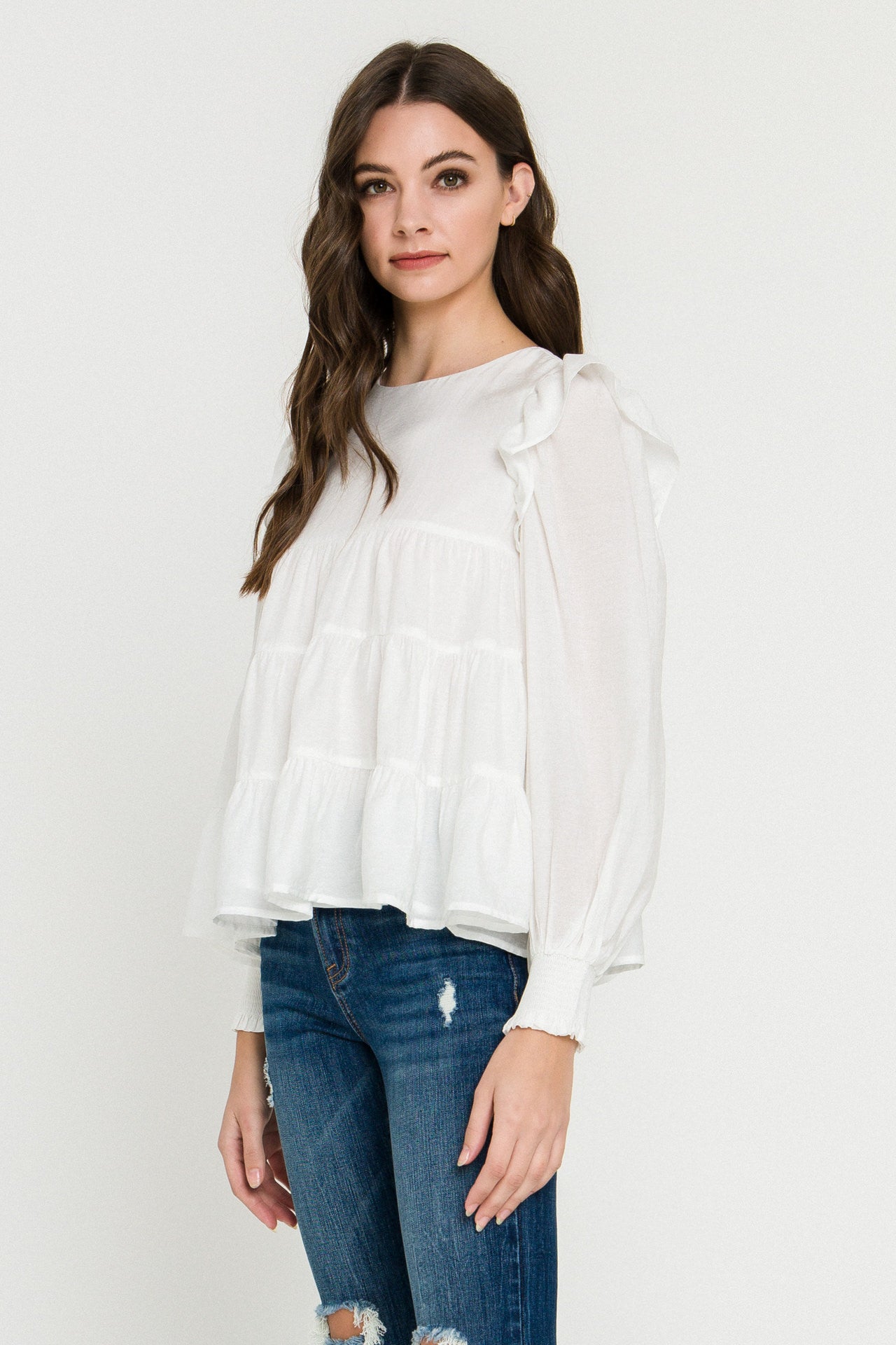 LA'VEN - Tiered Ruffle Detail Blouse - TOPS available at Objectrare
