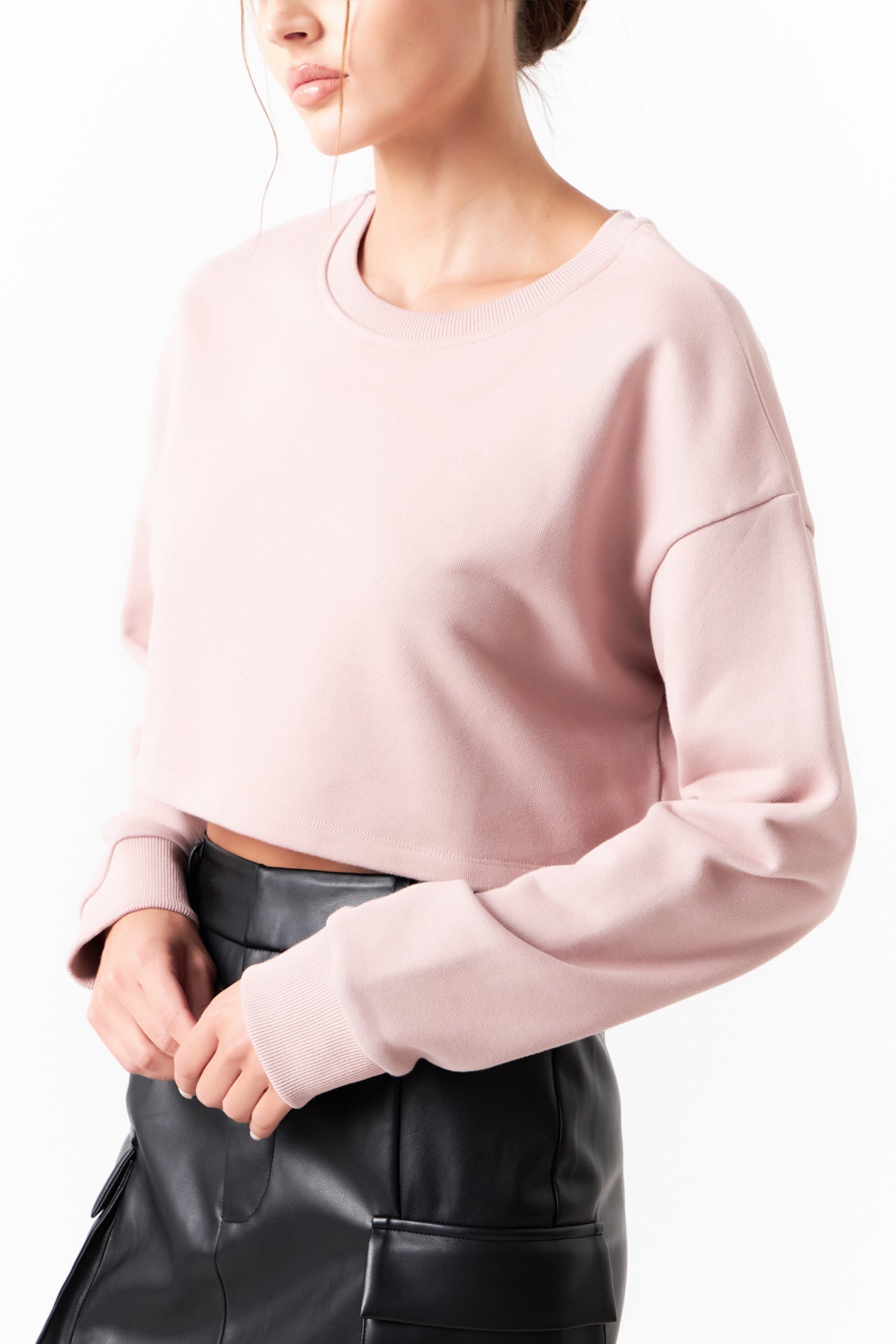 GREY LAB - Cropped Long Sleeve Sweatshirt - HOODIES & SWEATSHIRTS available at Objectrare