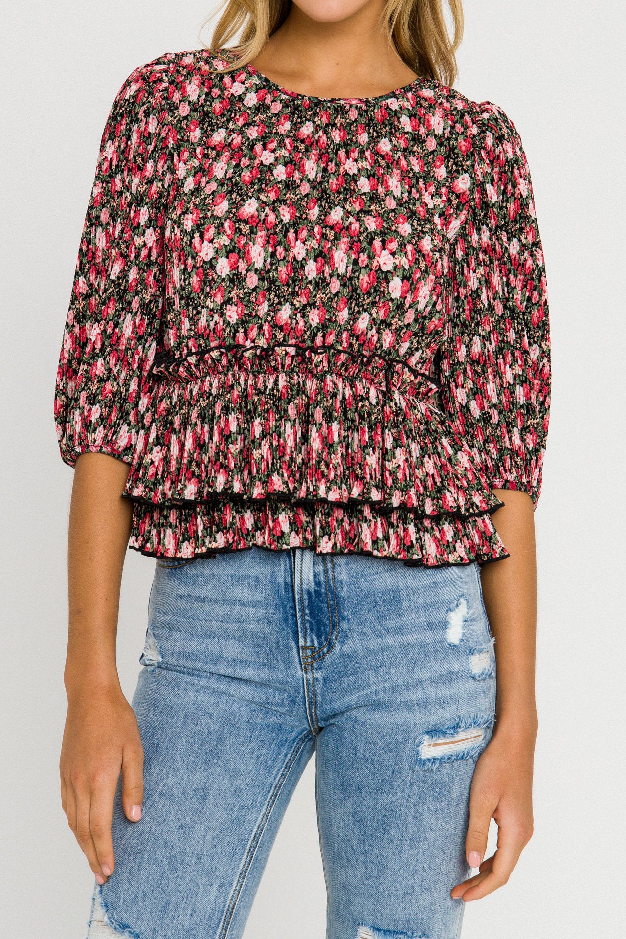 Pleated flora woven Blouse