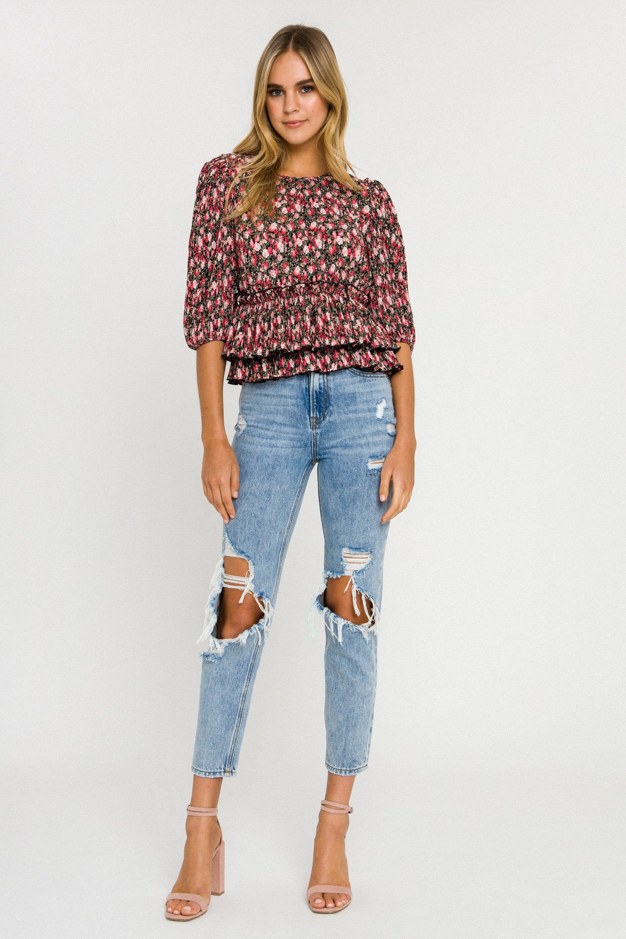 Pleated flora woven Blouse