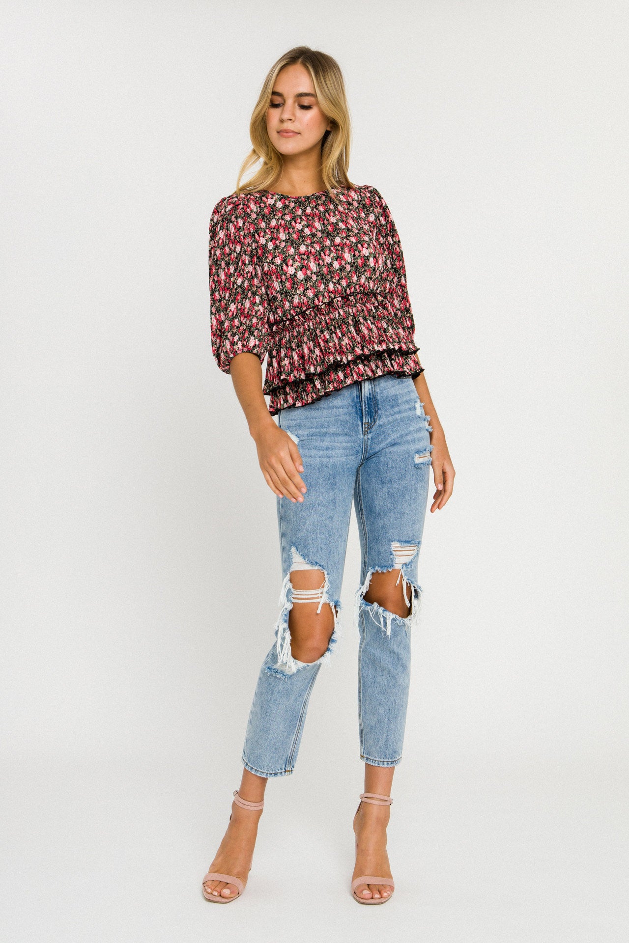 Pleated flora woven Blouse