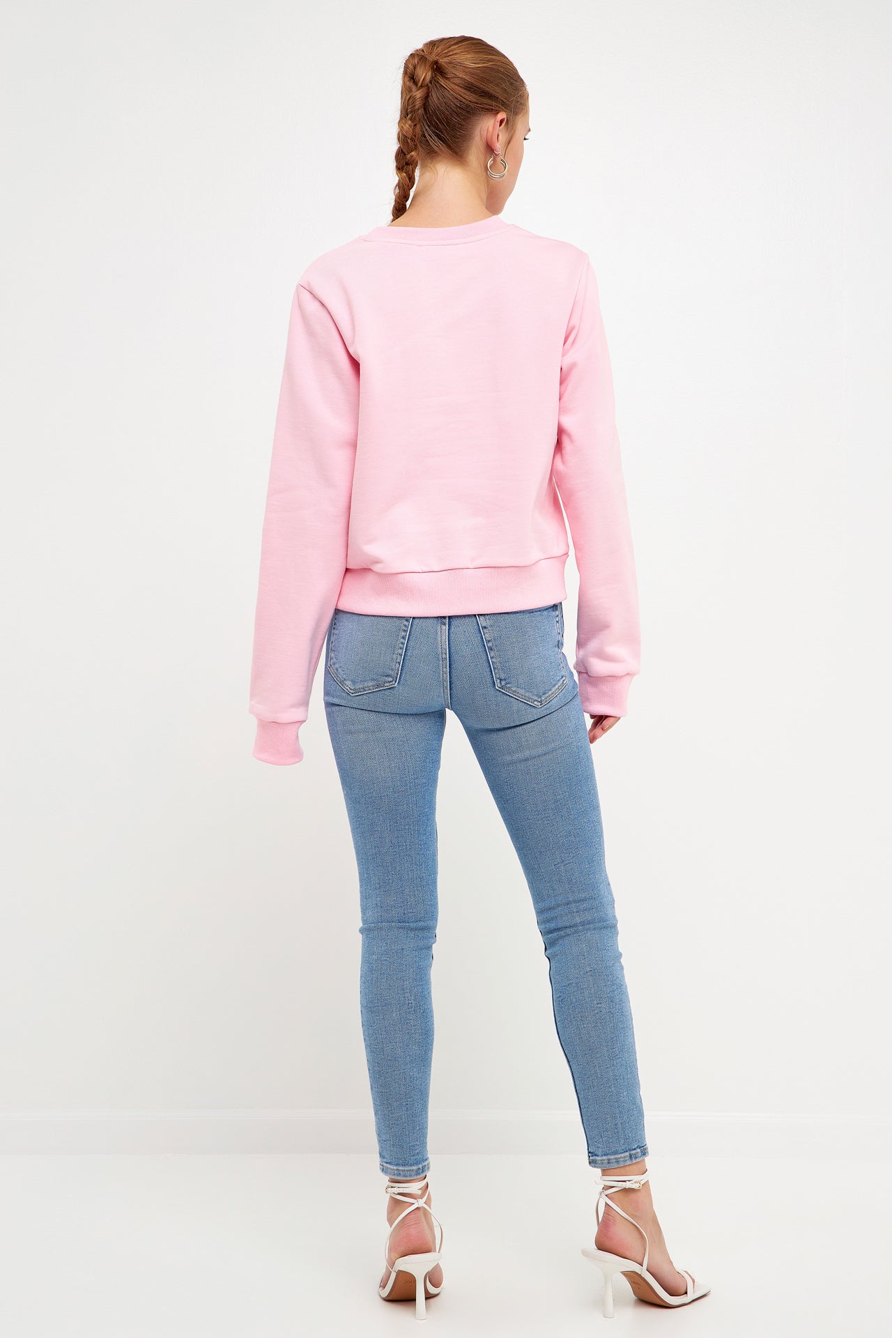 ENDLESS ROSE - Bonjour Lettering Beads Sweatshirt - HOODIES & SWEATSHIRTS available at Objectrare