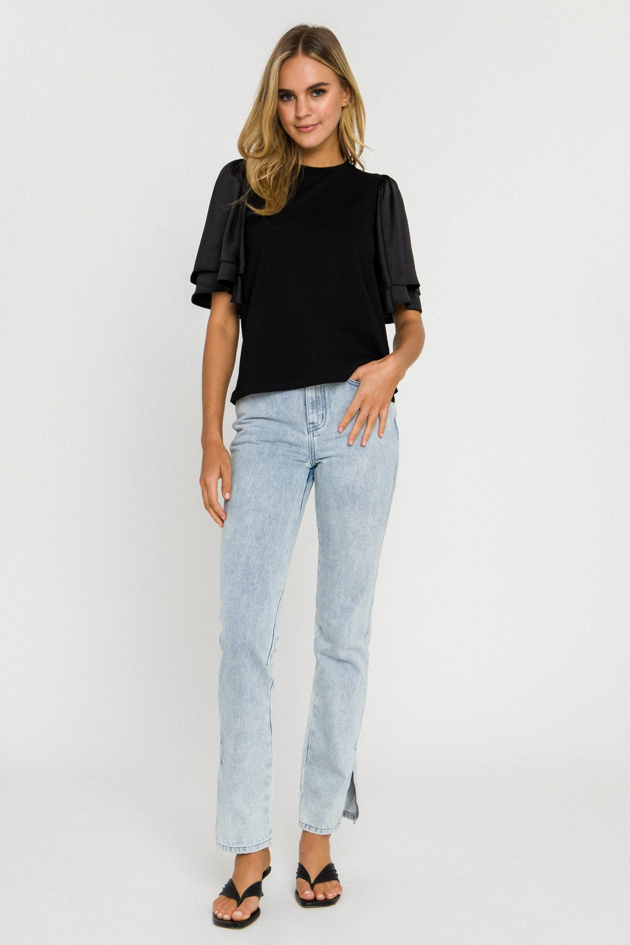 ENGLISH FACTORY - Chiffon Ruffle Sleeve T-shirt - T-SHIRTS available at Objectrare