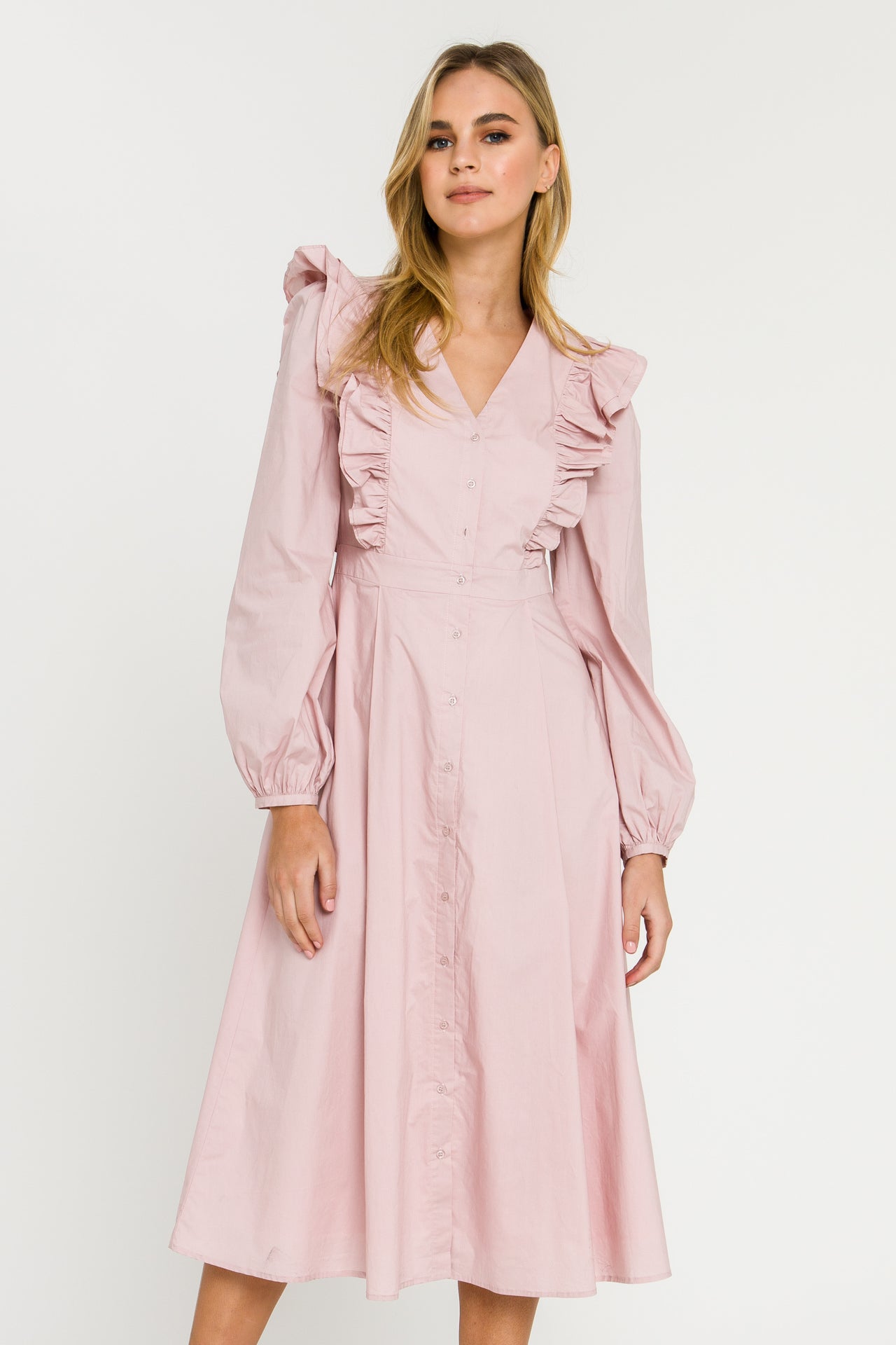 ENGLISH FACTORY - Ruffled Button Down Midi Dress - DRESSES available at Objectrare