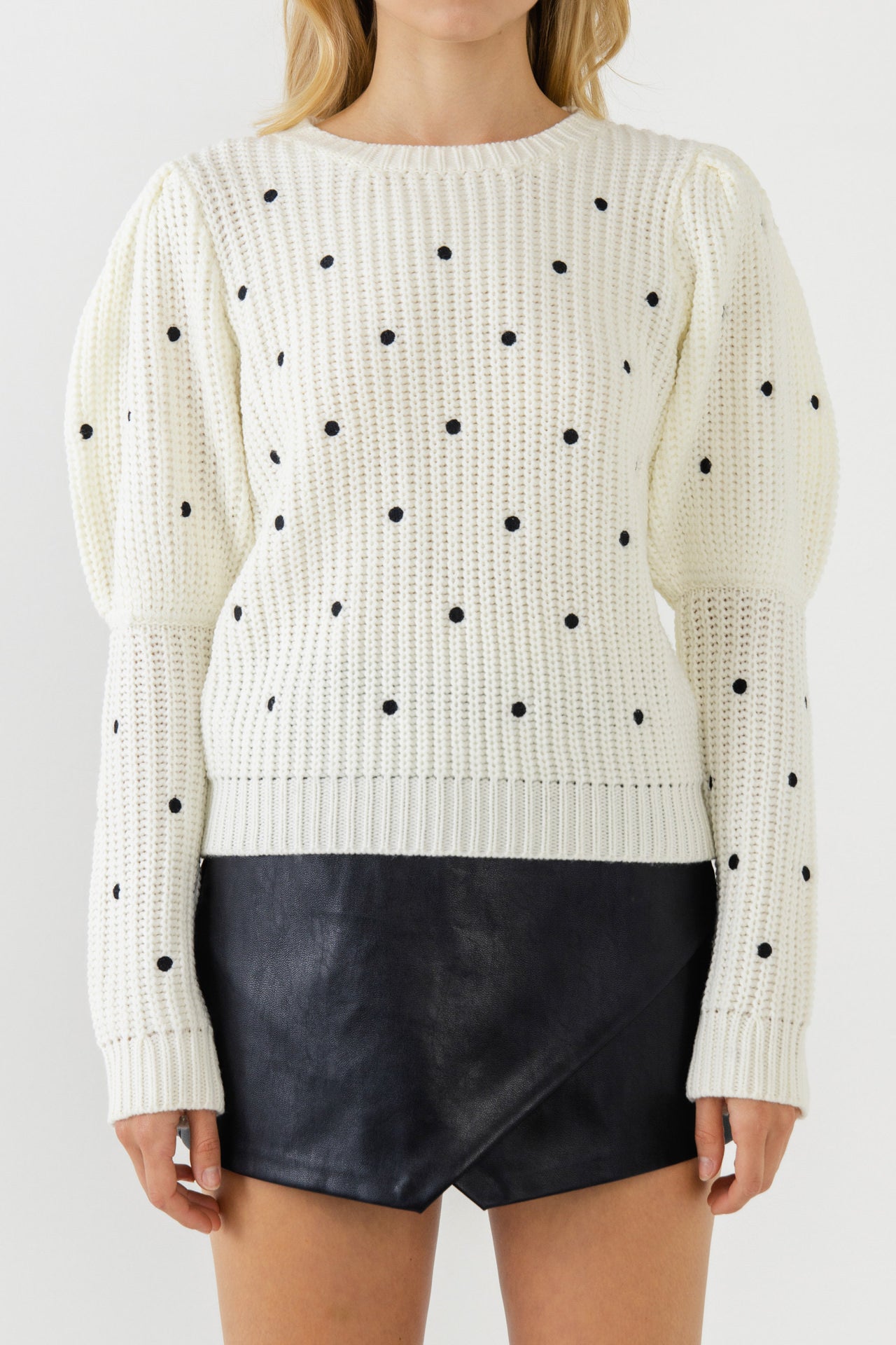 ENGLISH FACTORY - Dotted Puff Sleeve Sweater - SWEATERS & KNITS available at Objectrare