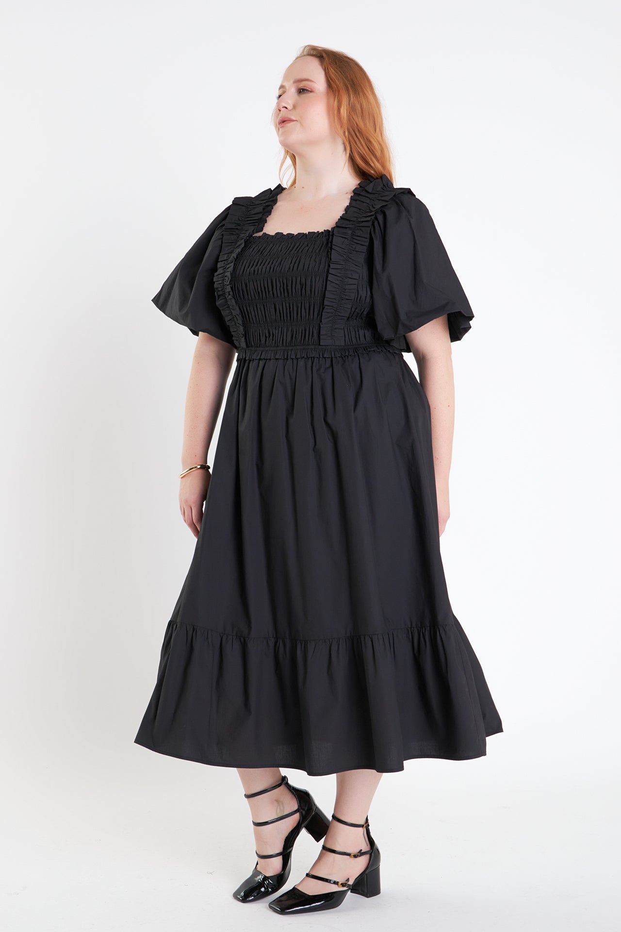 ENGLISH FACTORY - Ruffled Smocked Midi Dress - DRESSES available at Objectrare