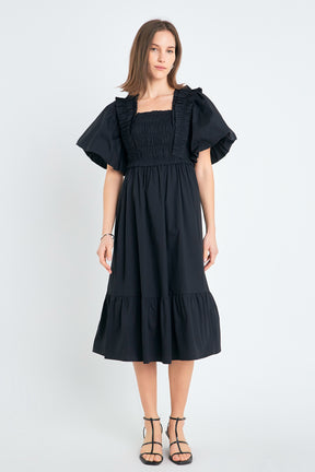 ENGLISH FACTORY - Puff Sleeve Midi Dress - DRESSES available at Objectrare