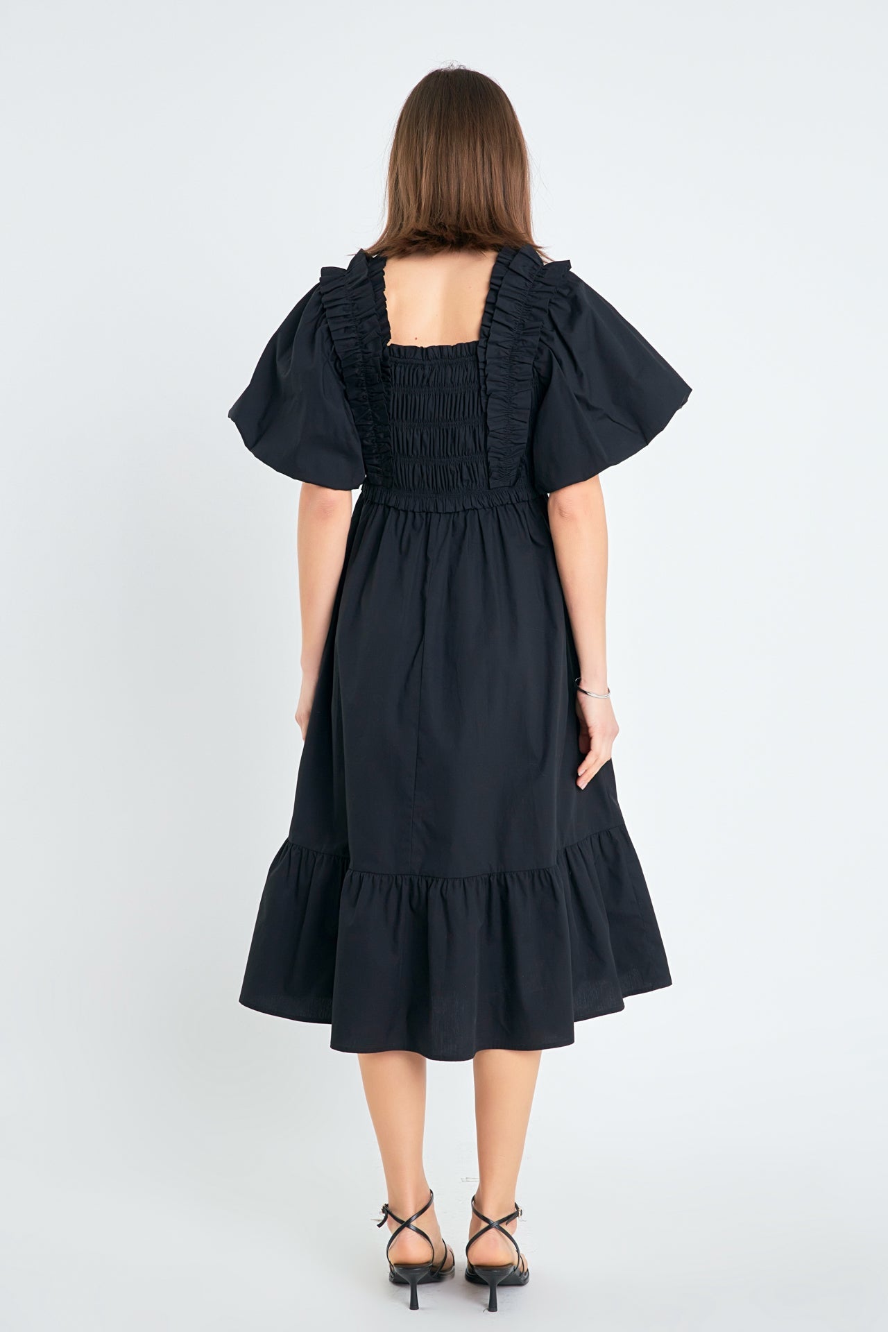 ENGLISH FACTORY - Puff Short Sleeve Square Neck Midi Dress - DRESSES available at Objectrare