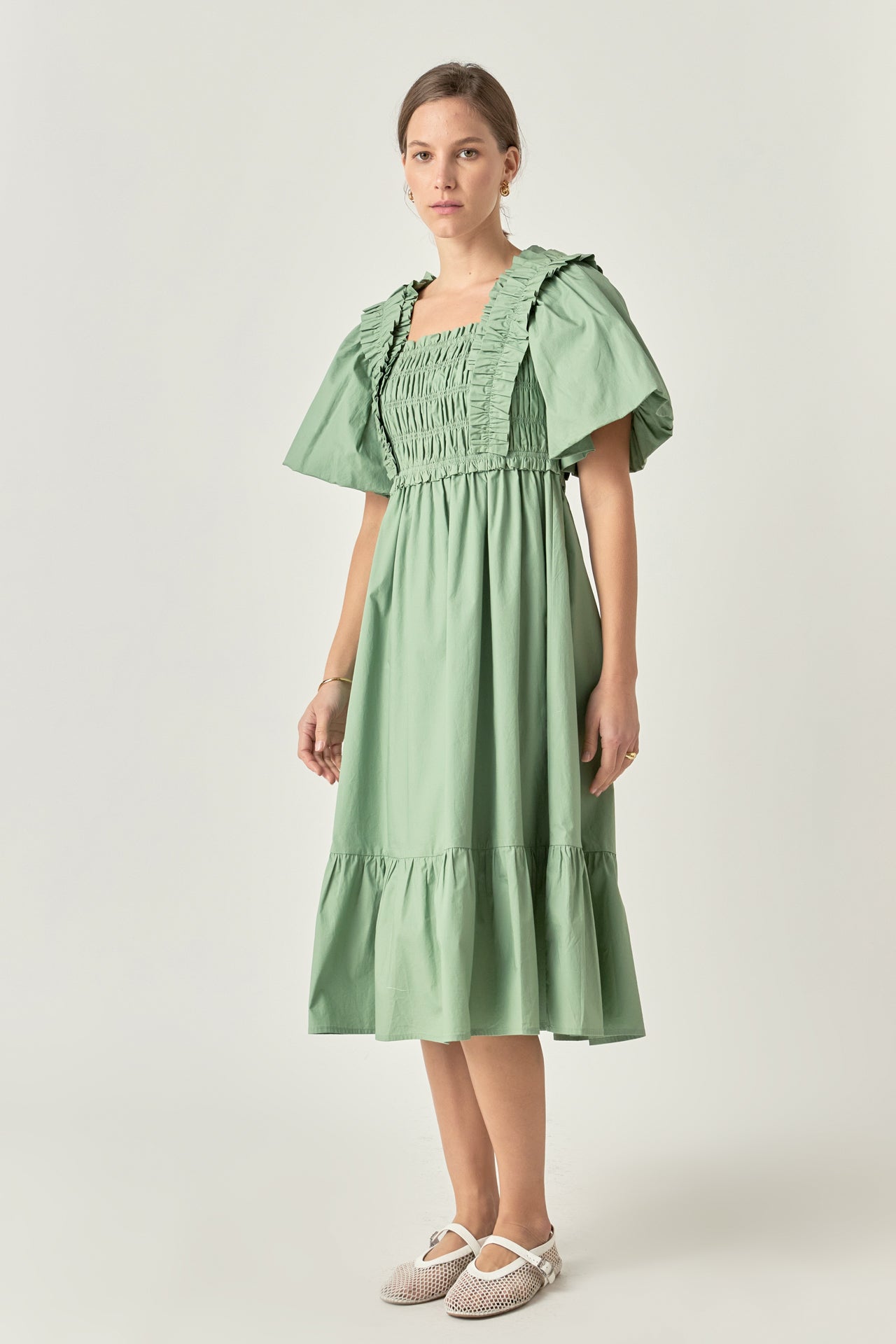 ENGLISH FACTORY - Puff Sleeve Square Neck Midi Dress - DRESSES available at Objectrare