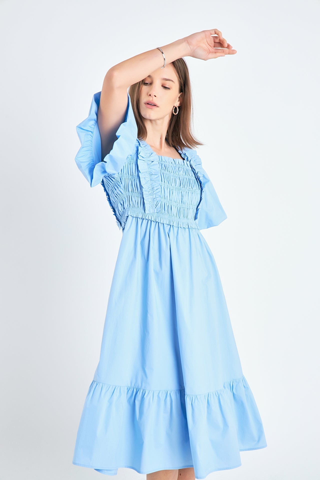 ENGLISH FACTORY - Puff Sleeve Square Neck Midi Dress - DRESSES available at Objectrare
