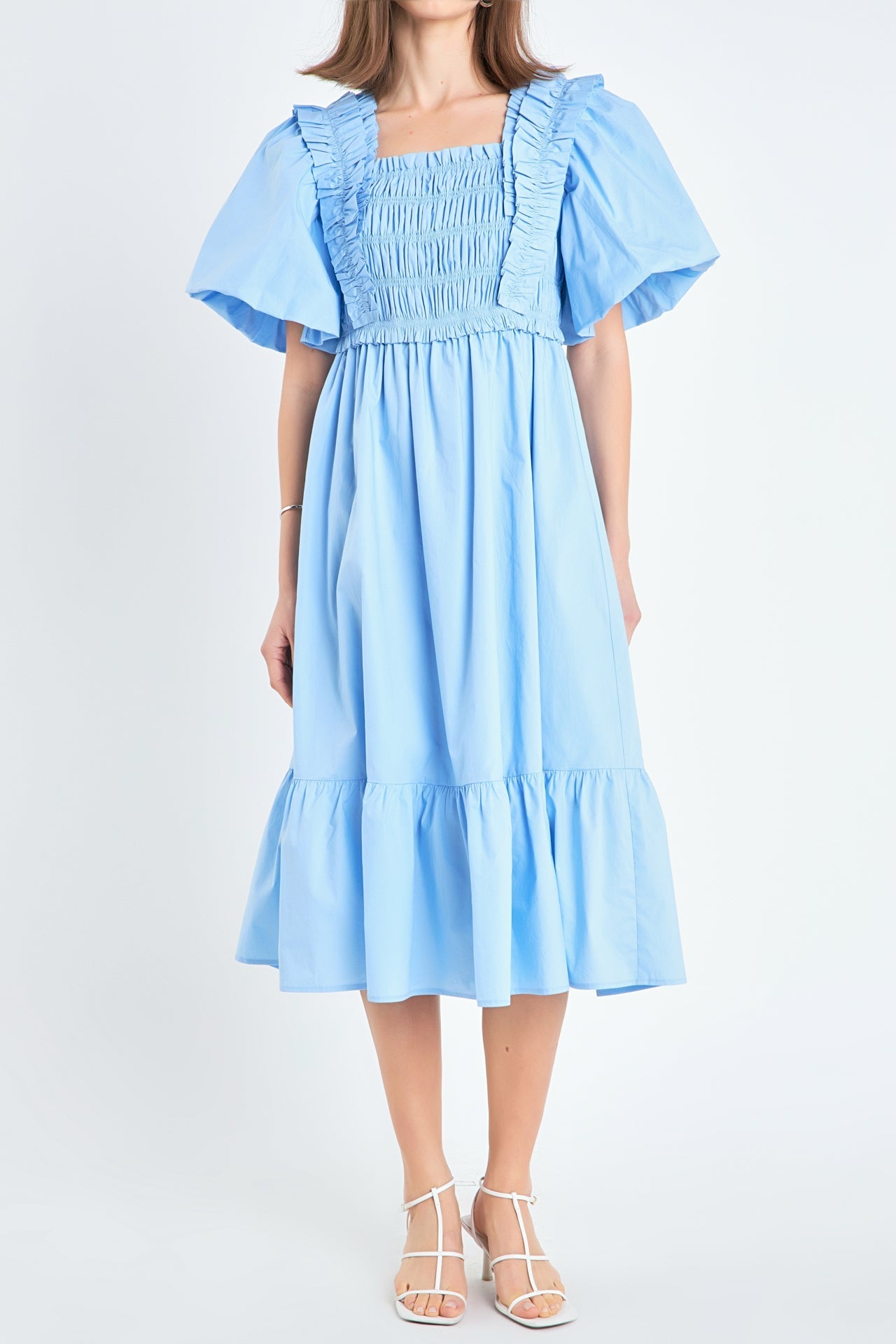 ENGLISH FACTORY - Puff Sleeve Square Neck Midi Dress - DRESSES available at Objectrare