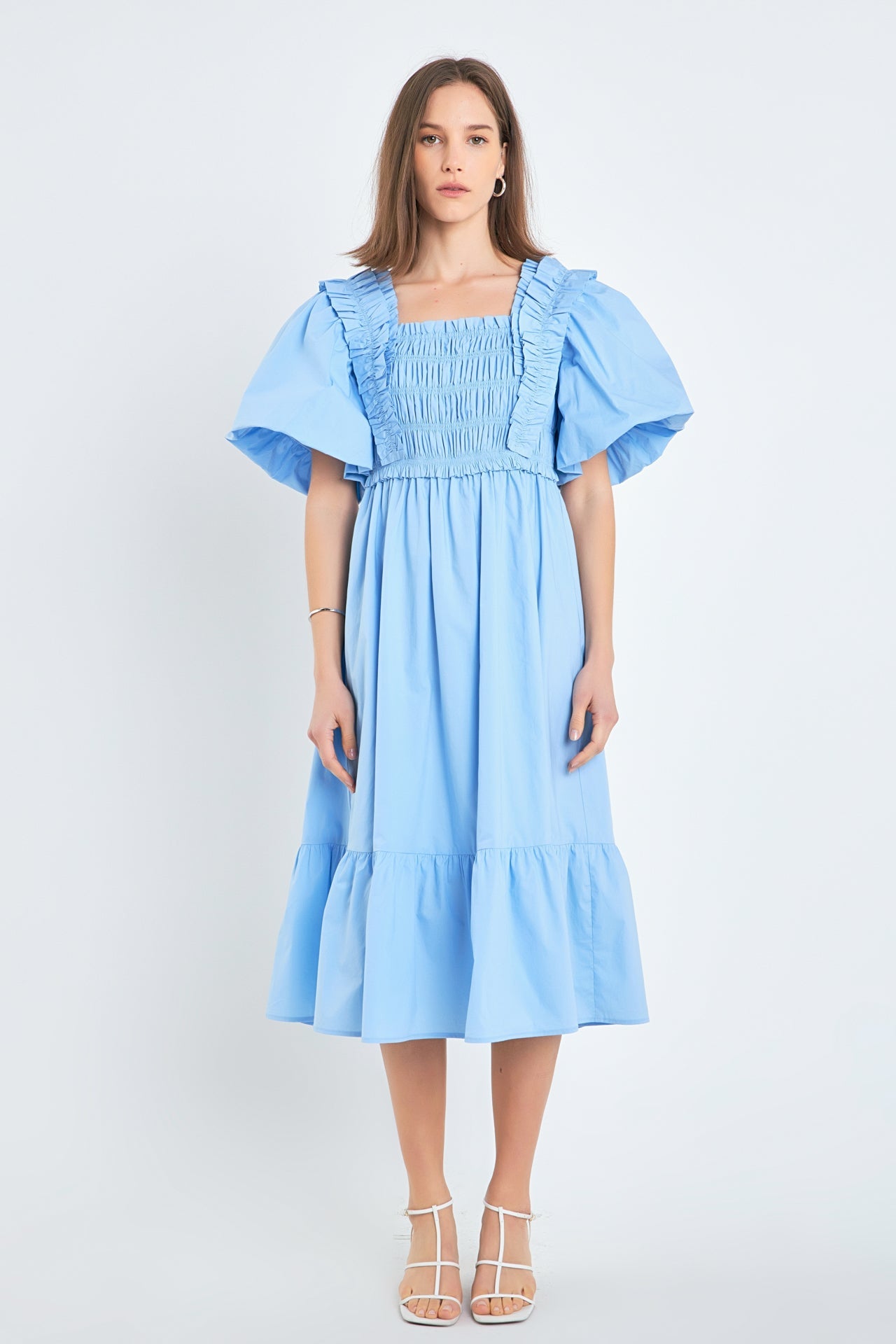 ENGLISH FACTORY - Puff Sleeve Square Neck Midi Dress - DRESSES available at Objectrare