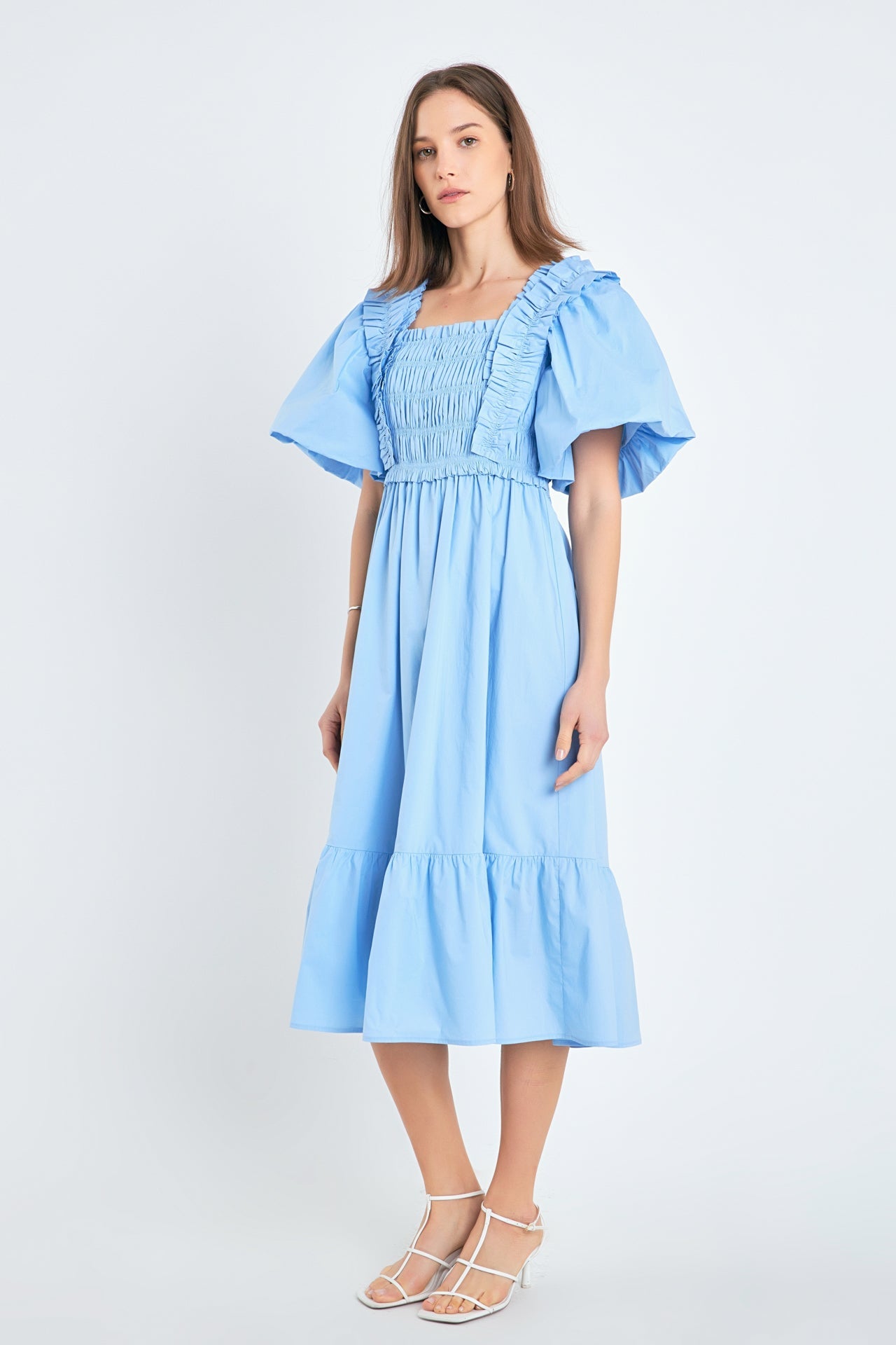 ENGLISH FACTORY - Puff Sleeve Square Neck Midi Dress - DRESSES available at Objectrare