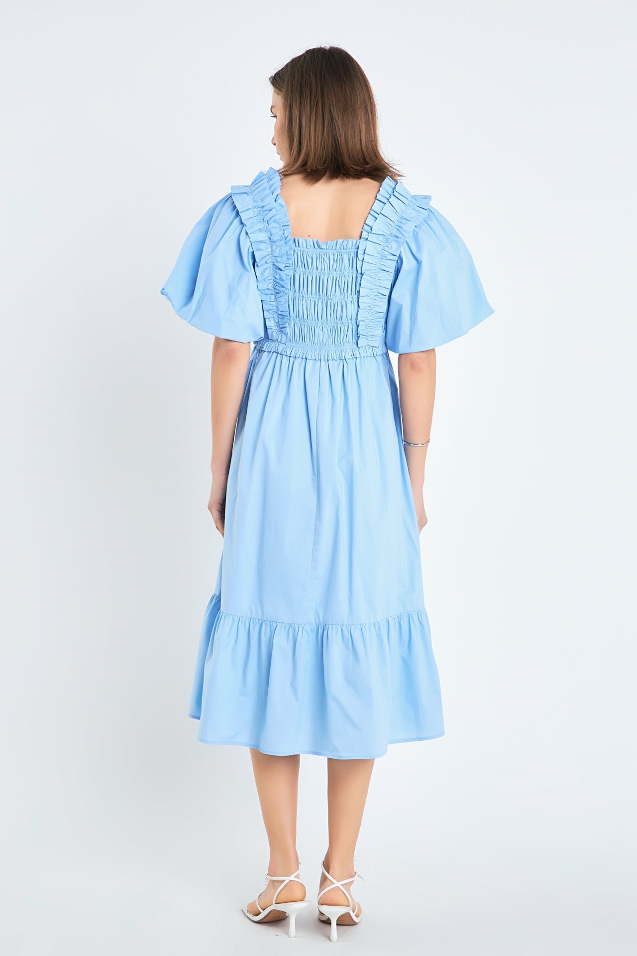 ENGLISH FACTORY - Puff Sleeve Square Neck Midi Dress - DRESSES available at Objectrare