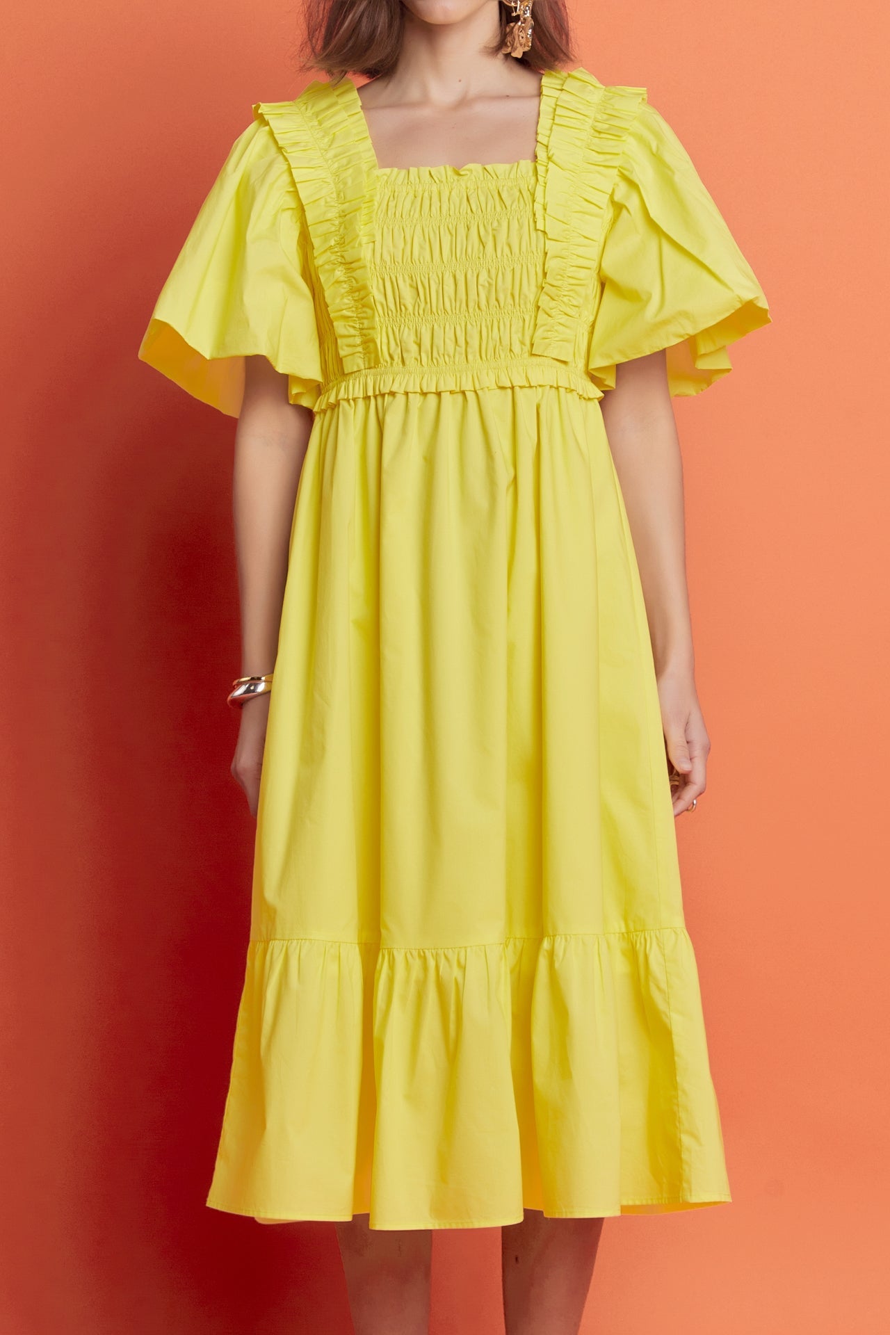 ENGLISH FACTORY - Puff Sleeve Square Neck Midi Dress - DRESSES available at Objectrare