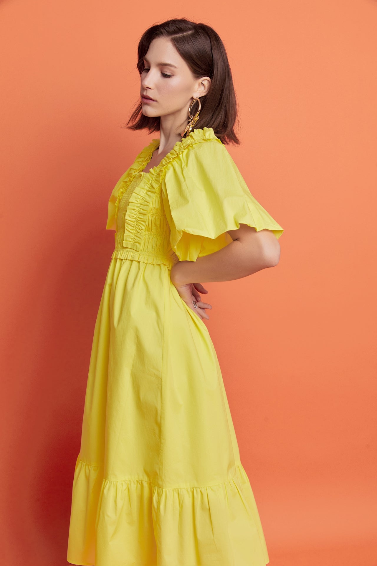 J Jill Wearever Collection SP Midi Dress Yellow Tank Pockets Rayon Lycra  dimensions pit-pit 18, Bust 36, waist 44, shoulder-bottom hem 35.5  (0880)