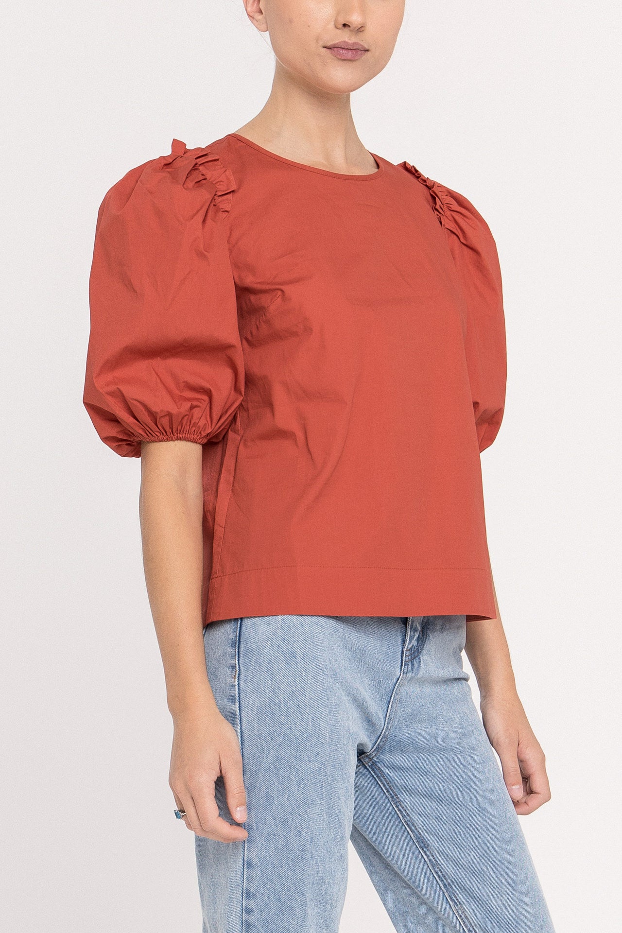 ENGLISH FACTORY - Poplin Puff Ruffles Sleeve Top - TOPS available at Objectrare