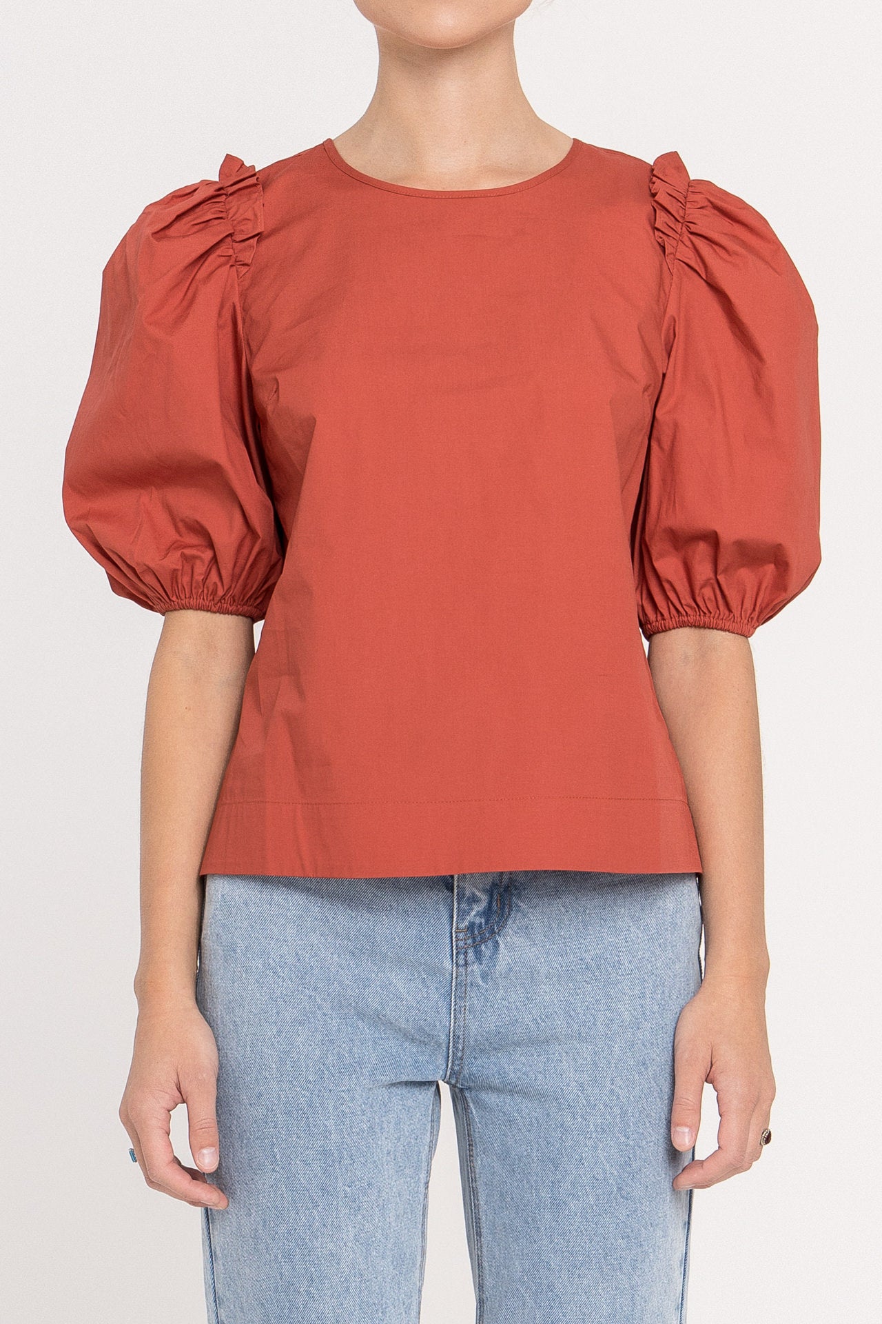 ENGLISH FACTORY - Poplin Puff Ruffles Sleeve Top - TOPS available at Objectrare