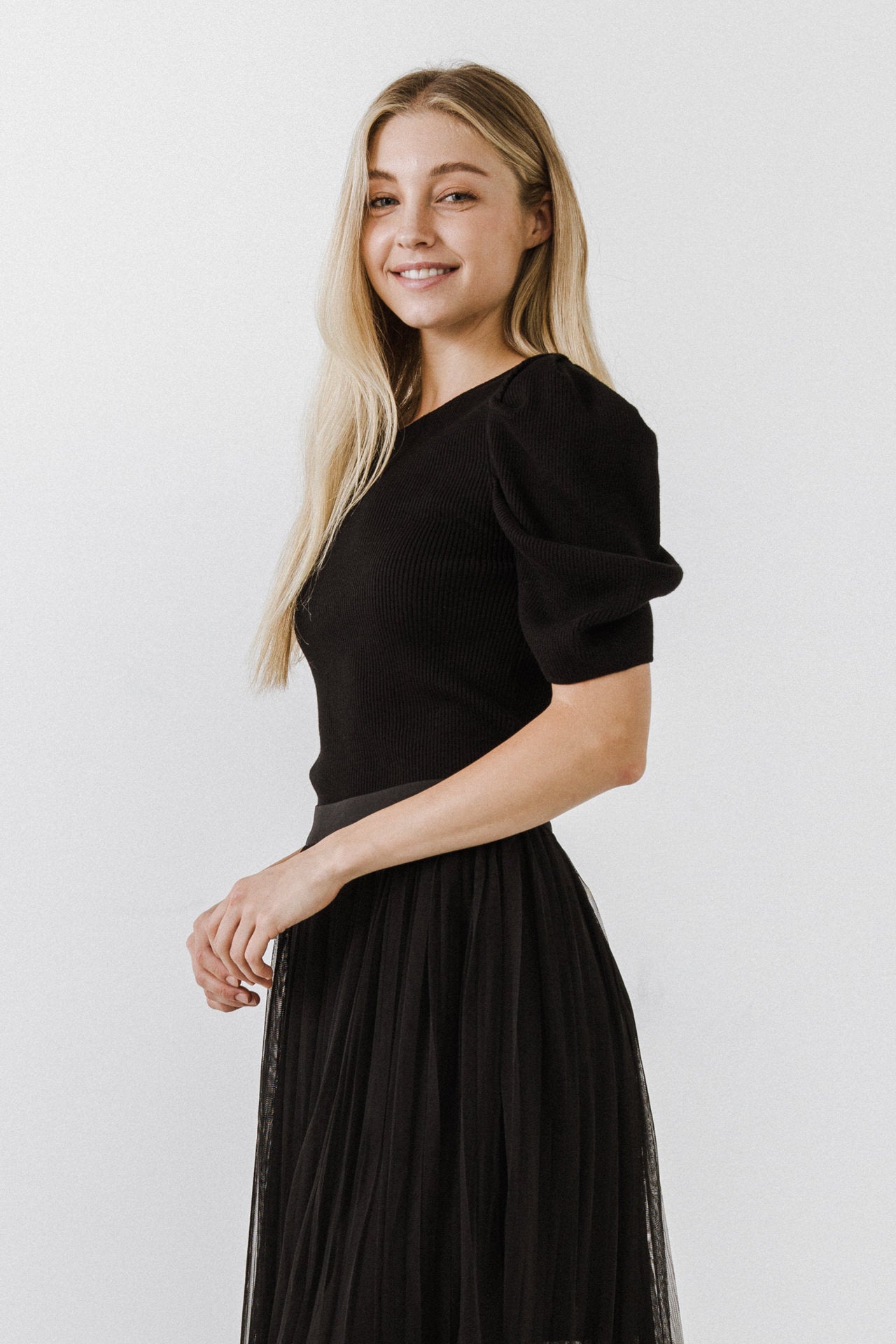 ENGLISH FACTORY - Puff Short Sleeve Sweater - SWEATERS & KNITS available at Objectrare