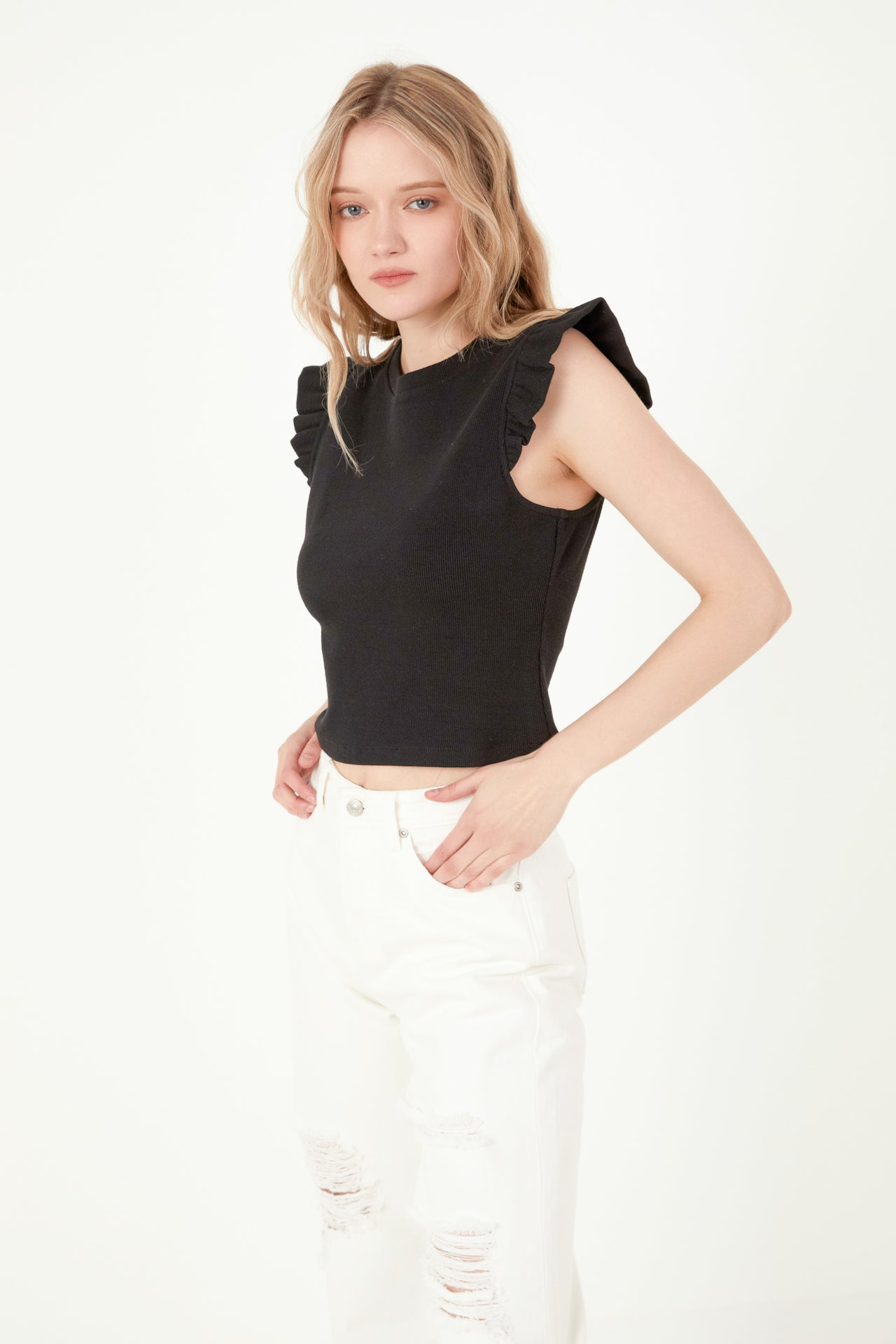 FREE THE ROSES - Ruffle Detail Knit Top - TOPS available at Objectrare