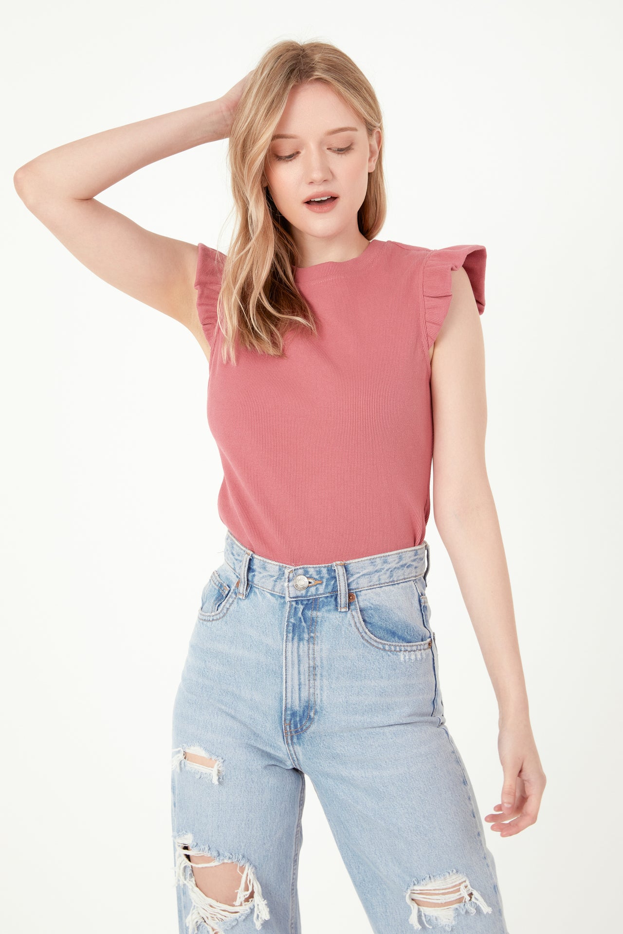 FREE THE ROSES - Ruffle Detail Knit Top - TOPS available at Objectrare